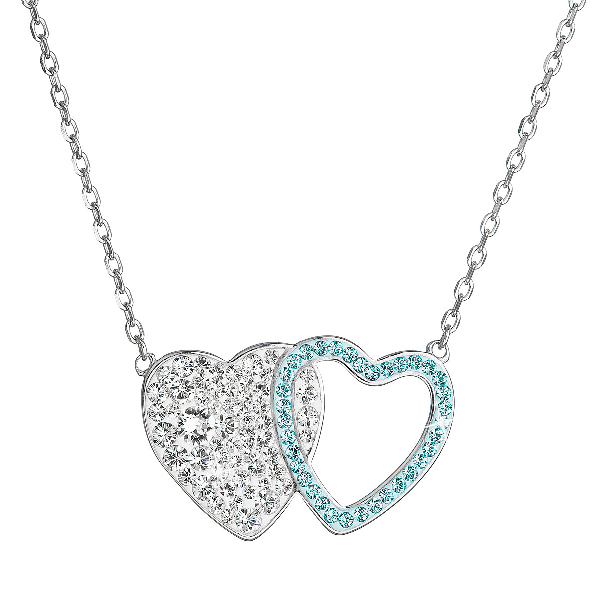 Evolution Group Stříbrný náhrdelník dvojité srdce se Swarovski krystaly 32079.3 aqua