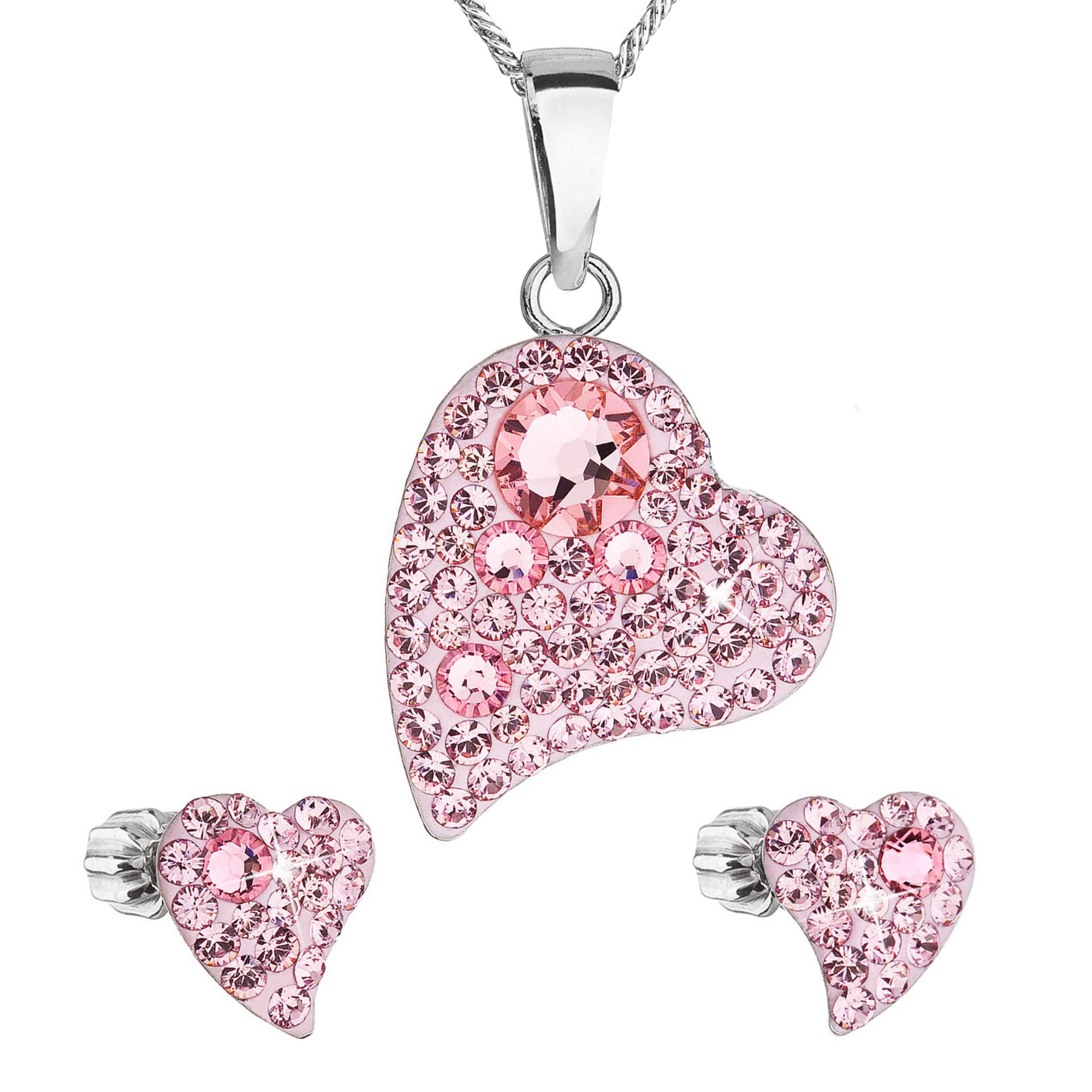 Evolution Group Sada šperků s krystaly Swarovski náušnice a přívěsek růžová srdce 39170.3 light rose