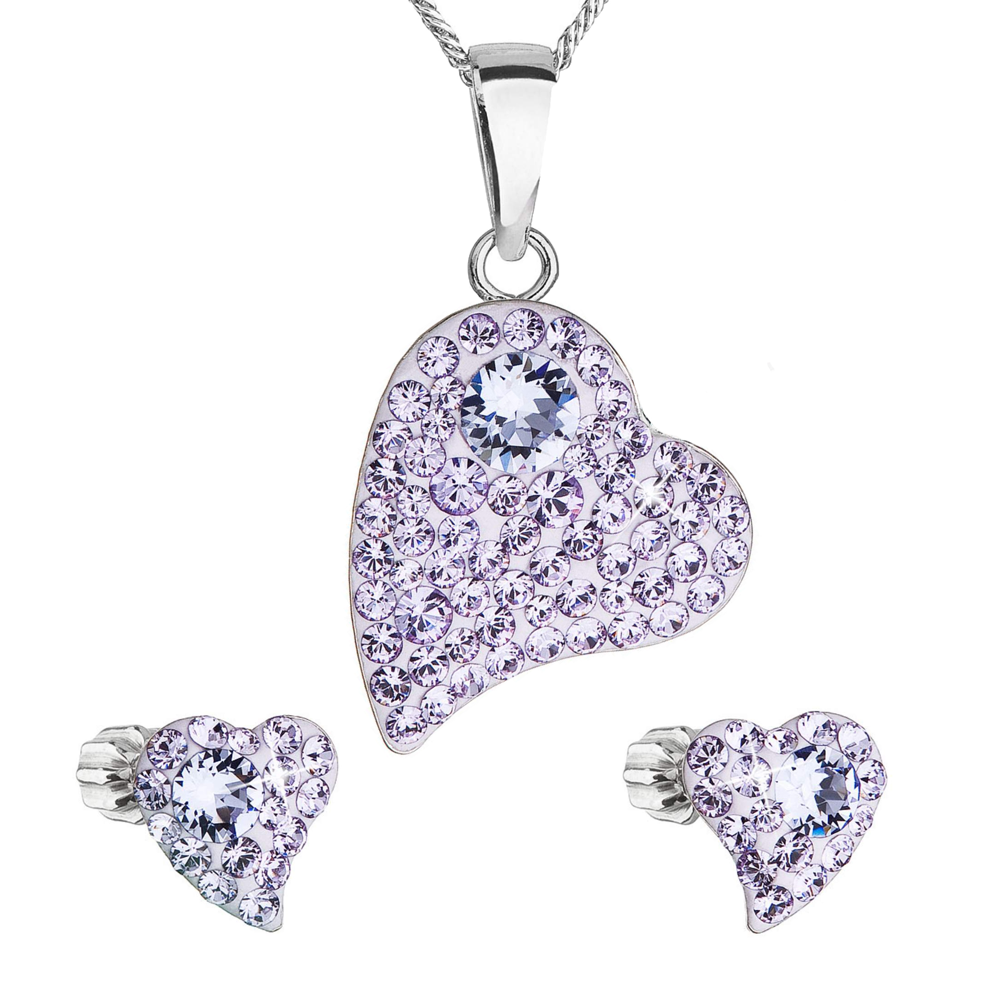 Evolution Group Sada šperků s krystaly Swarovski náušnice,řetízek a přívěsek fialové srdce 39170.3