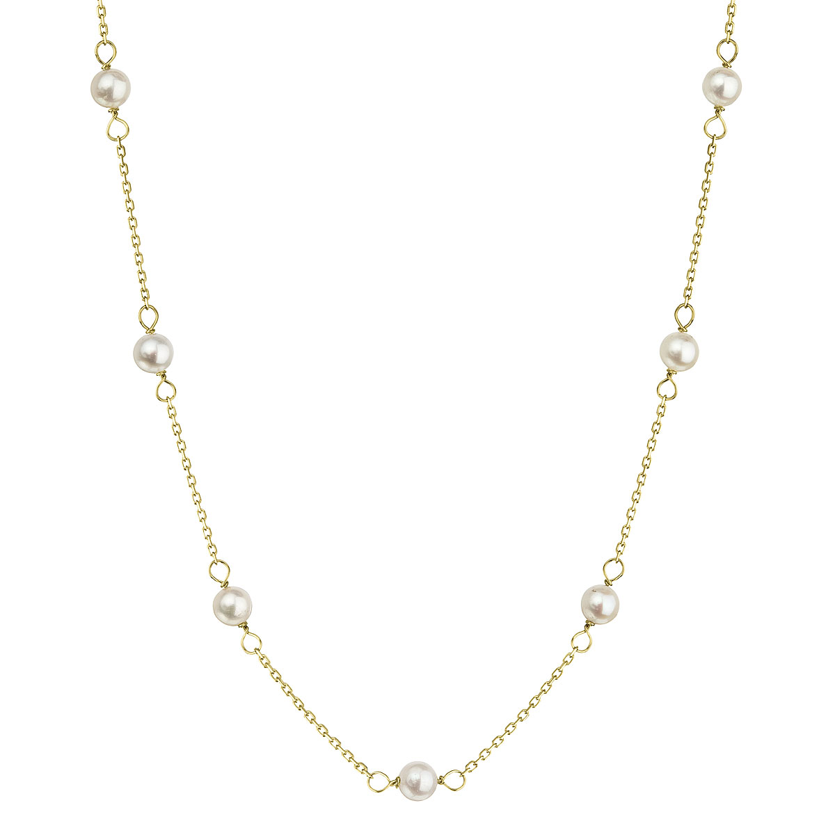 Evolution Group Zlatý 14 karátový náhrdelník žluté zlato s bílými říčními perličkami 92P00028