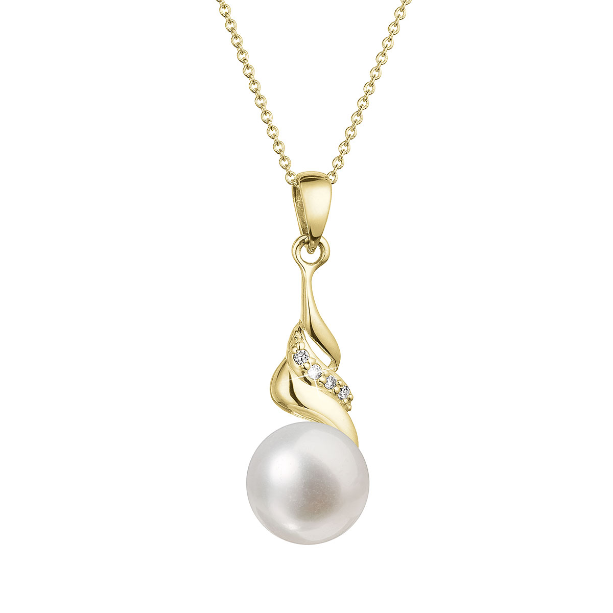 Evolution Group Zlatý 14 karátový náhrdelník s bílou říční perlou a brilianty 92PB00054