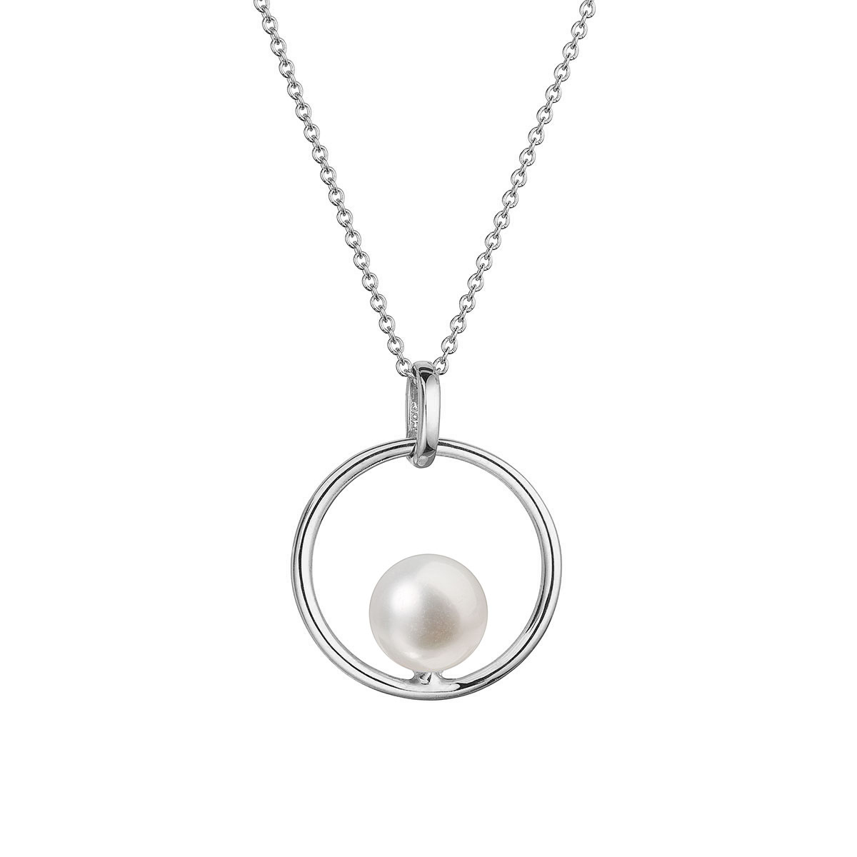 Evolution Group Zlatý 14 karátový náhrdelník bílé zlato s bílou říční perlou 82P00041