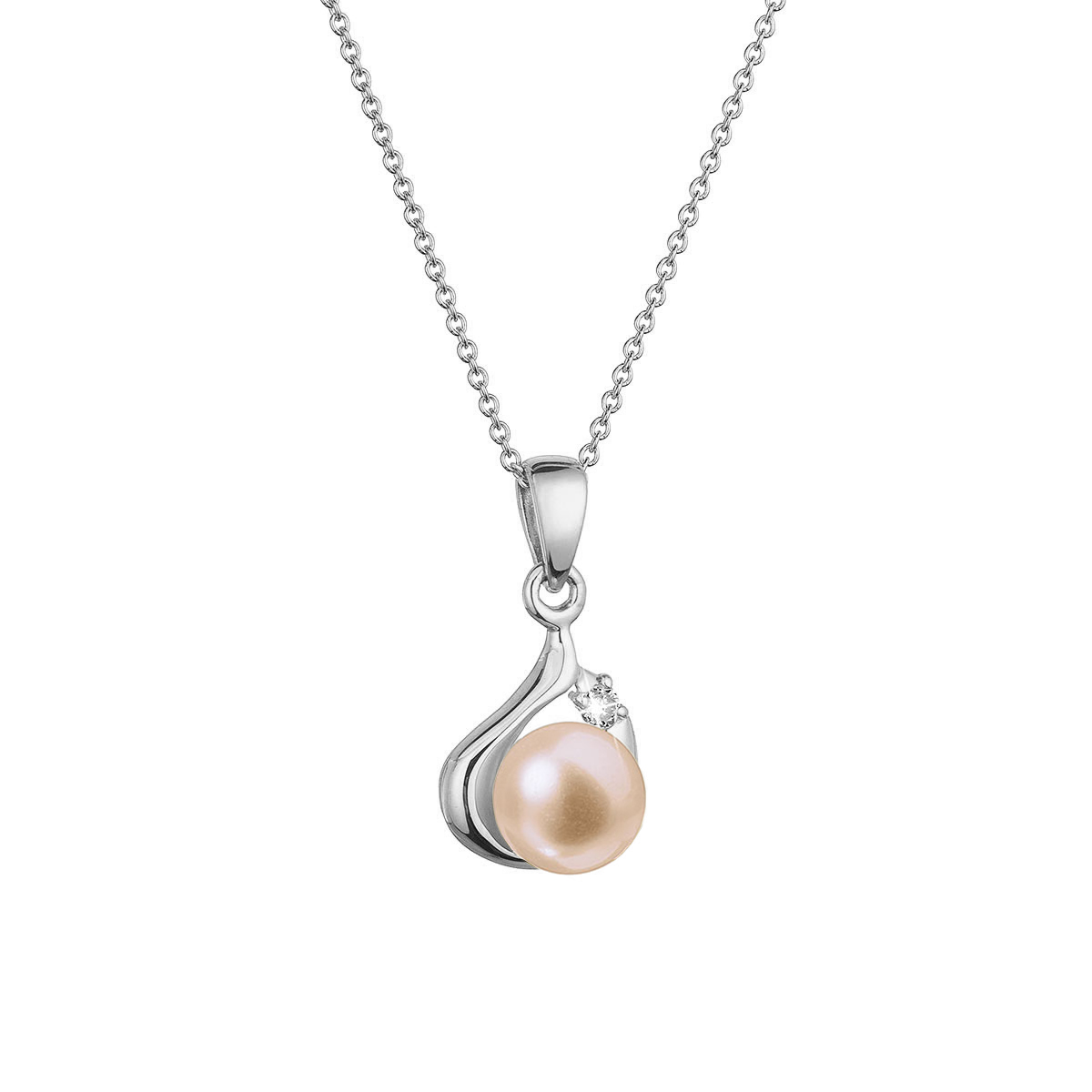 Evolution Group Zlatý 14 karátový náhrdelník bílé zlato s růžovou říční perlou a briliantem 82PB00047 pink