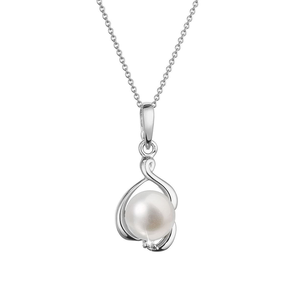 Evolution Group Zlatý, 14-karátový náhrdelník bílé zlato s bílou říční perlou a briliantem 82PB00052