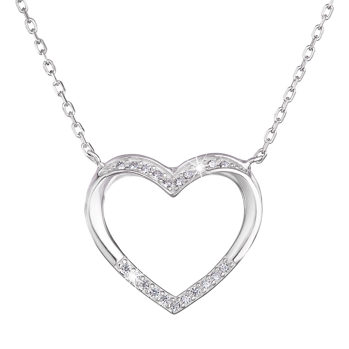 Evolution Group Stříbrný náhrdelník se zirkonem bílé srdce 12010.1