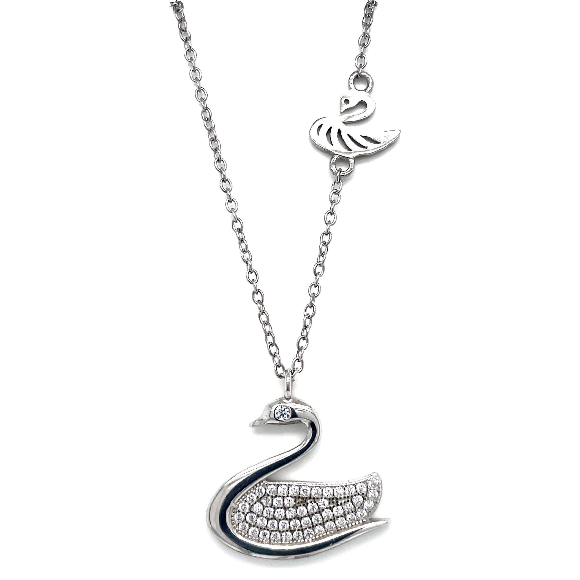 Evolution Group Stříbrný náhrdelník se zirkony labuť bílá 12034.1 crystal
