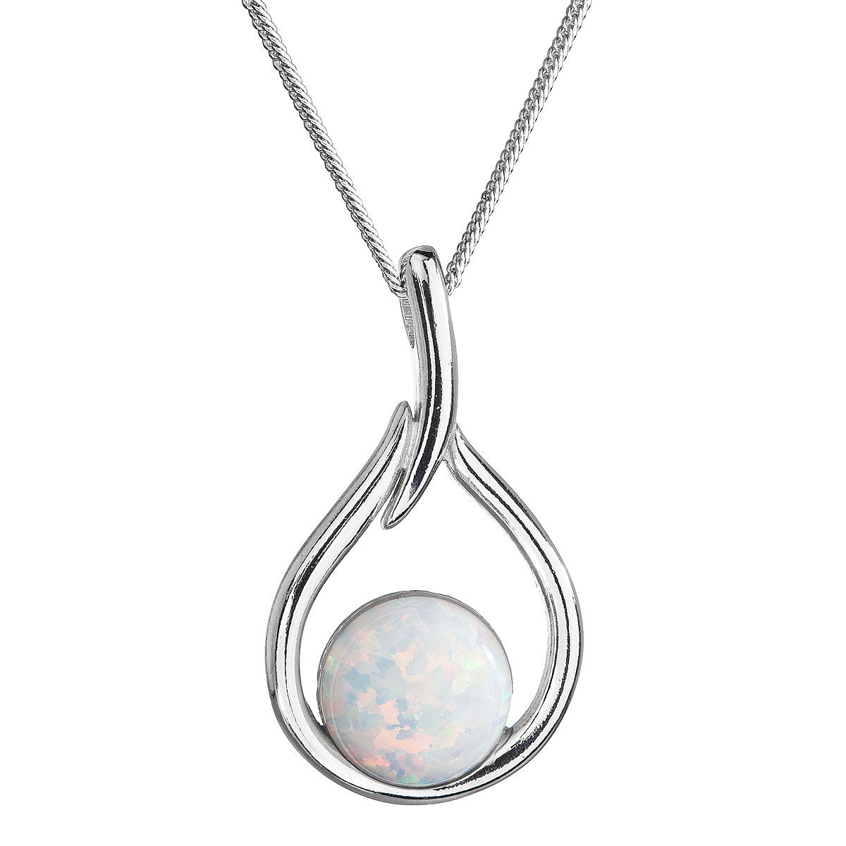 Evolution Group Stříbrný náhrdelník se syntetickým opálem bílá kapka 12045.1