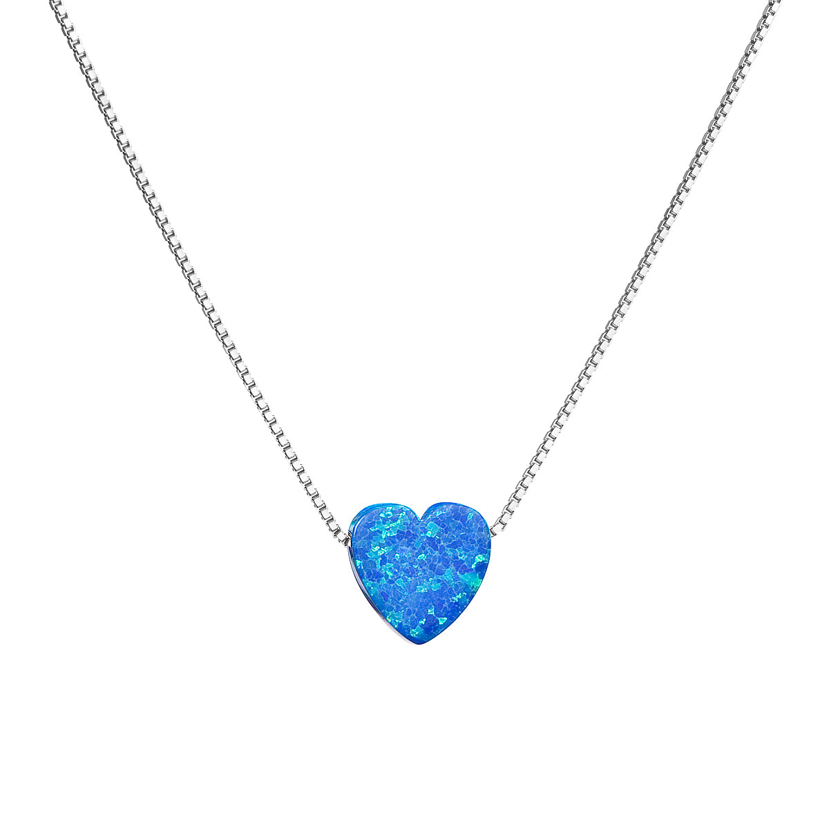 Evolution Group Stříbrný náhrdelník se syntetickým opálem modré srdce 12048.3