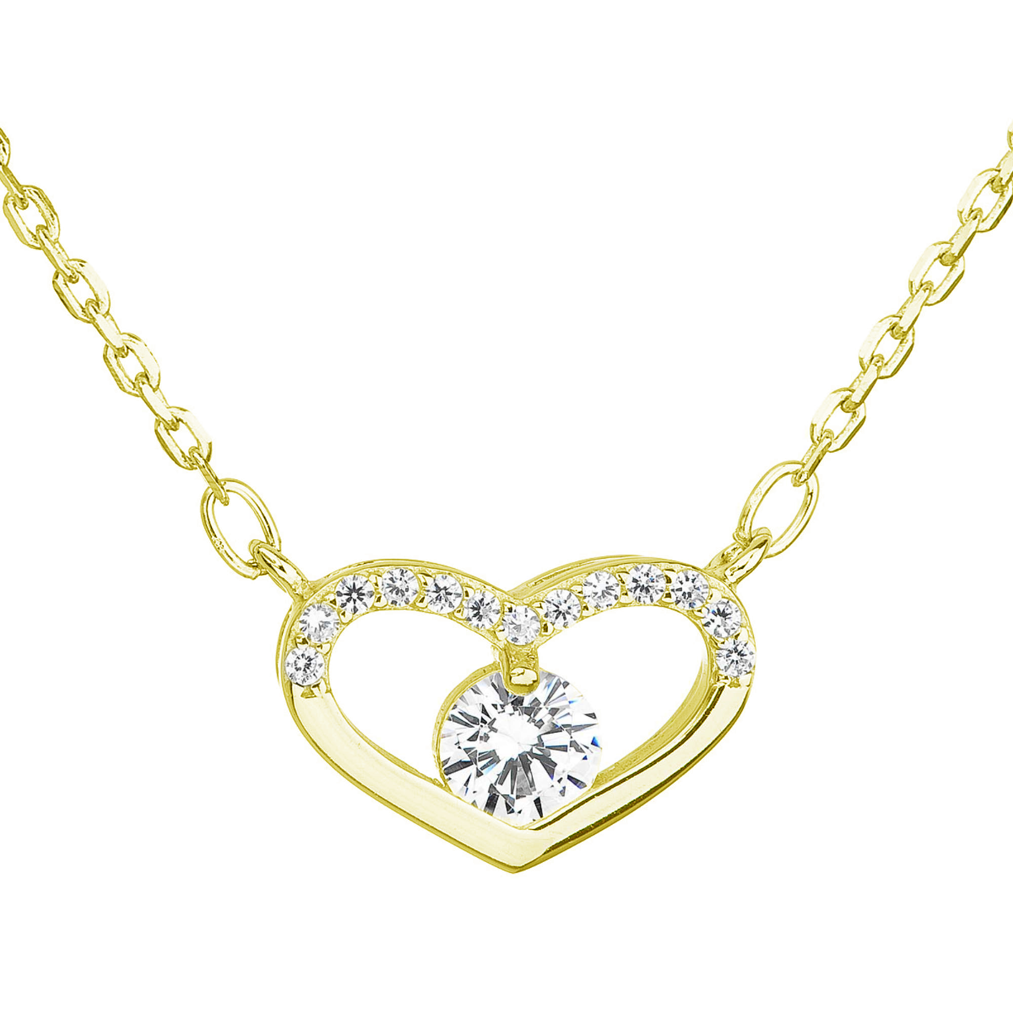 Evolution Group Pozlacený stříbrný náhrdelník se zirkonem bílé srdce 12008.1