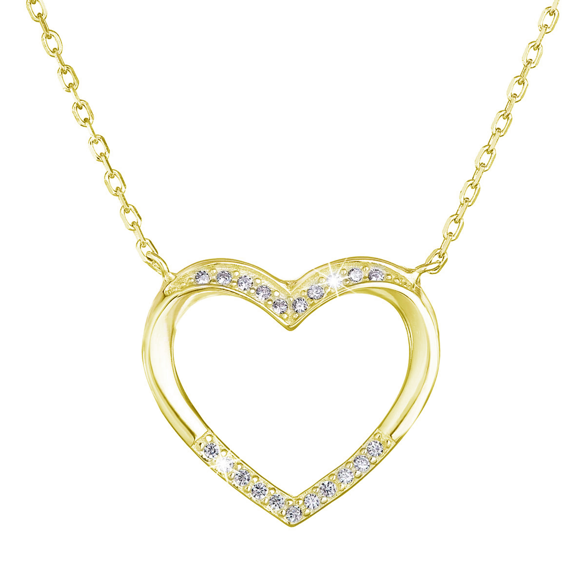 Evolution Group Pozlacený náhrdelník srdce s bílými zirkony 12010.1