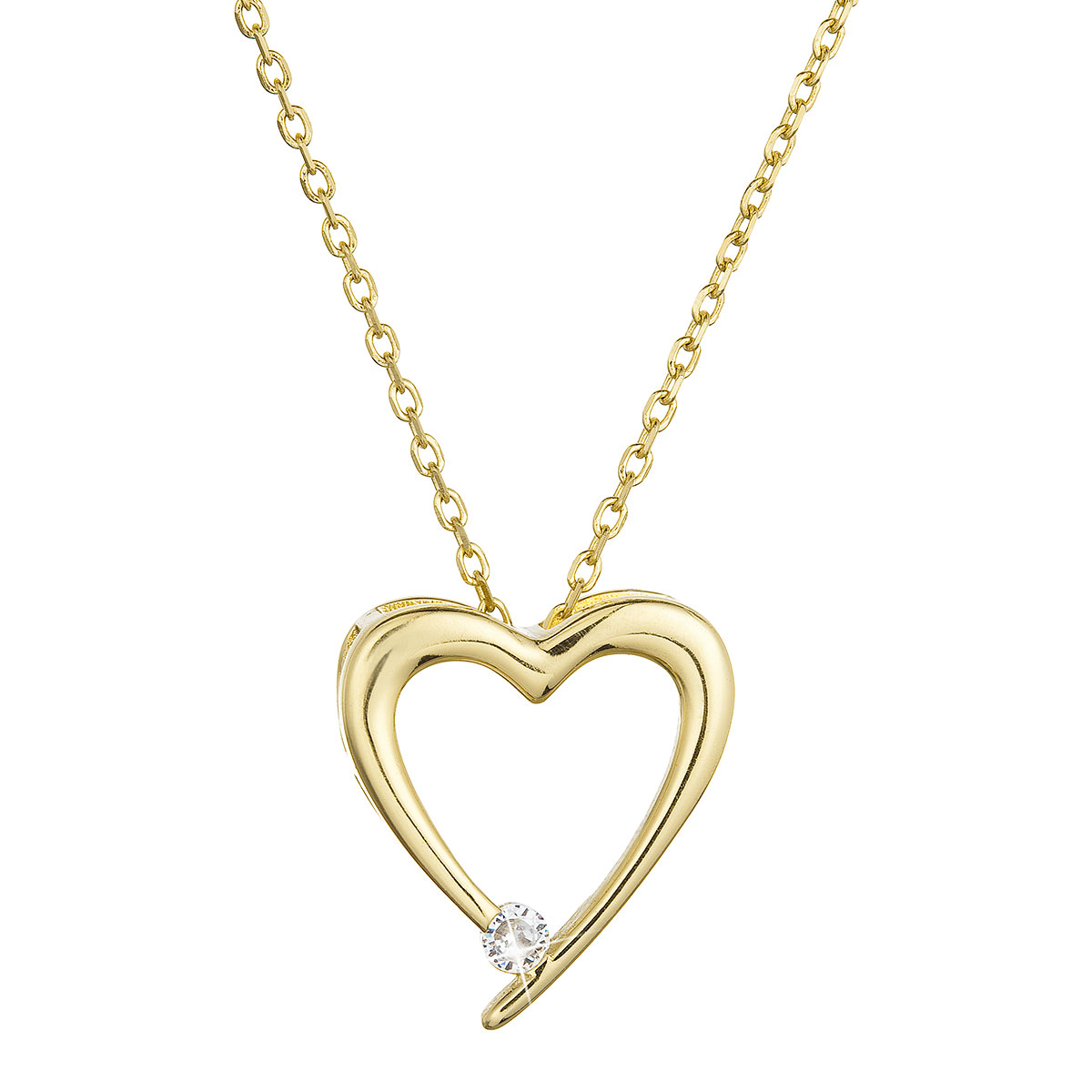 Evolution Group Pozlacený stříbrný náhrdelník srdce s jedním zirkonkem 12053.1
