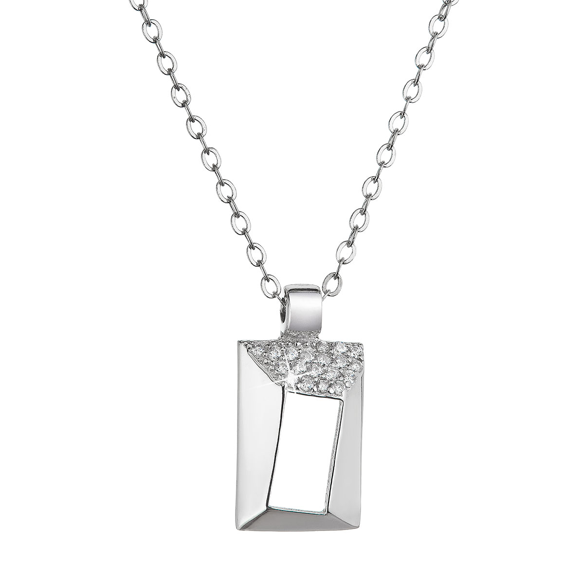 Evolution Group Stříbrný náhrdelník obdelník se zirkonky bílý 12055.1 crystal