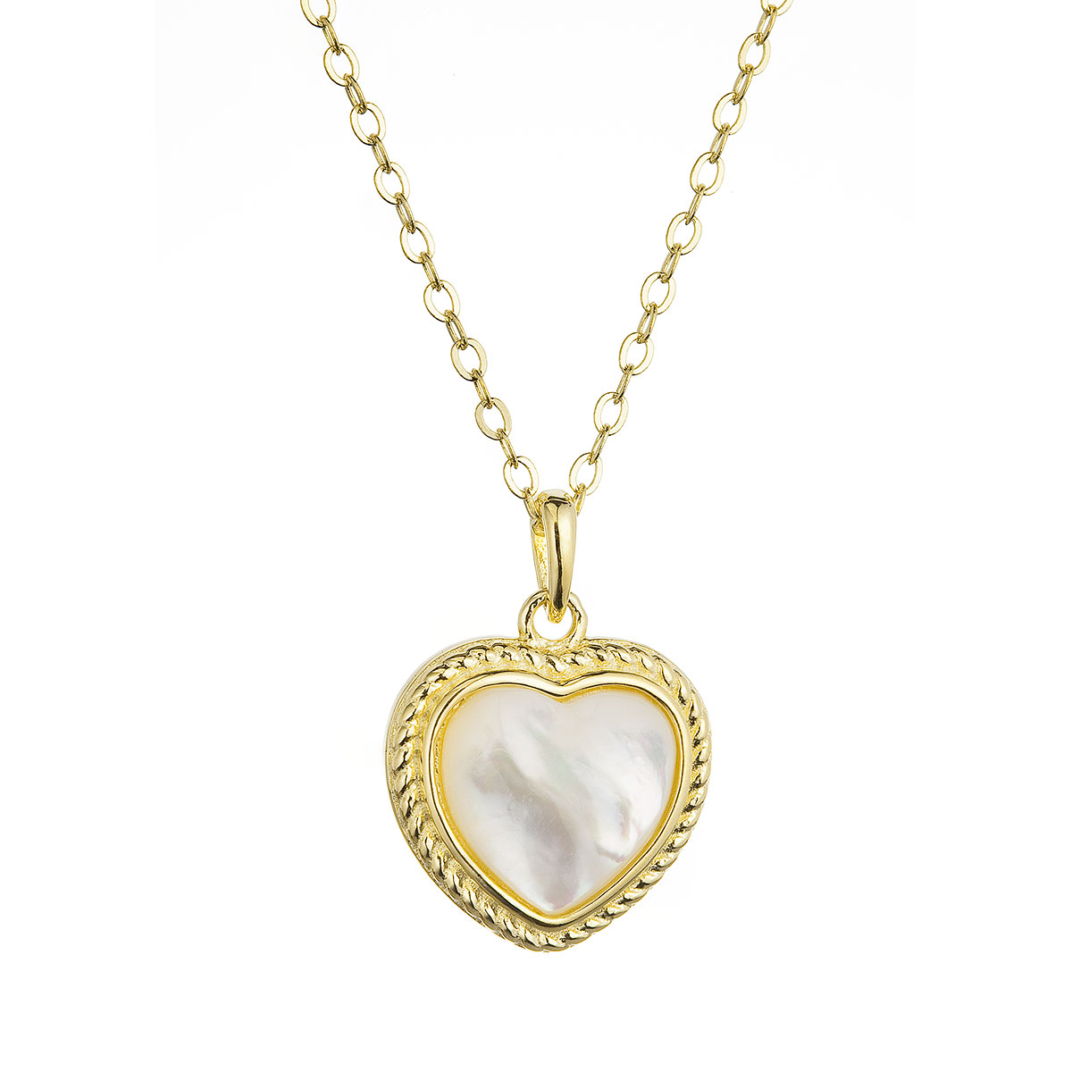Evolution Group Pozlacený stříbrný náhrdelník srdce s perleťovým zirkonem 12058.1