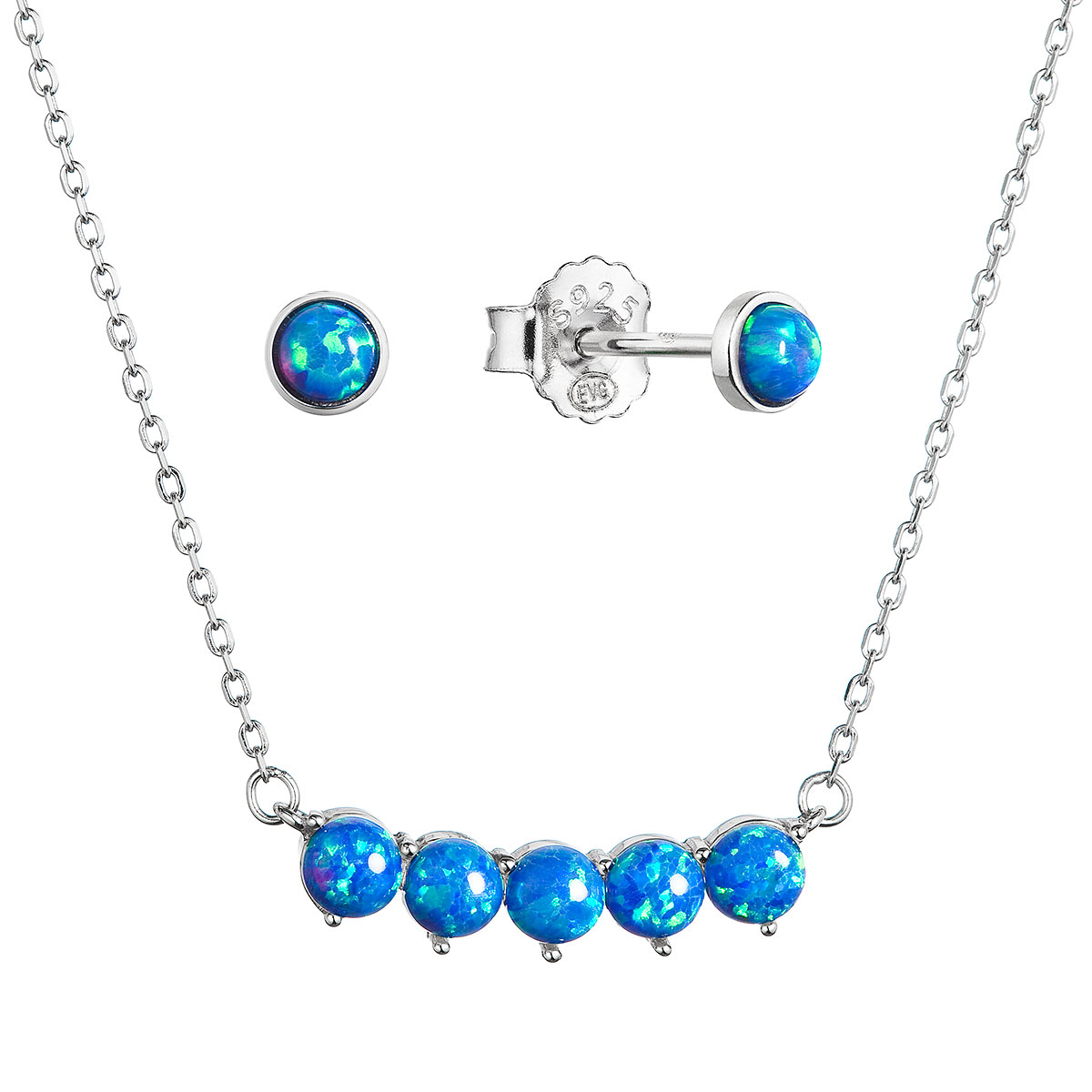 Evolution Group Sada šperků se syntetickými opály modré kulaté 19035.3 blue