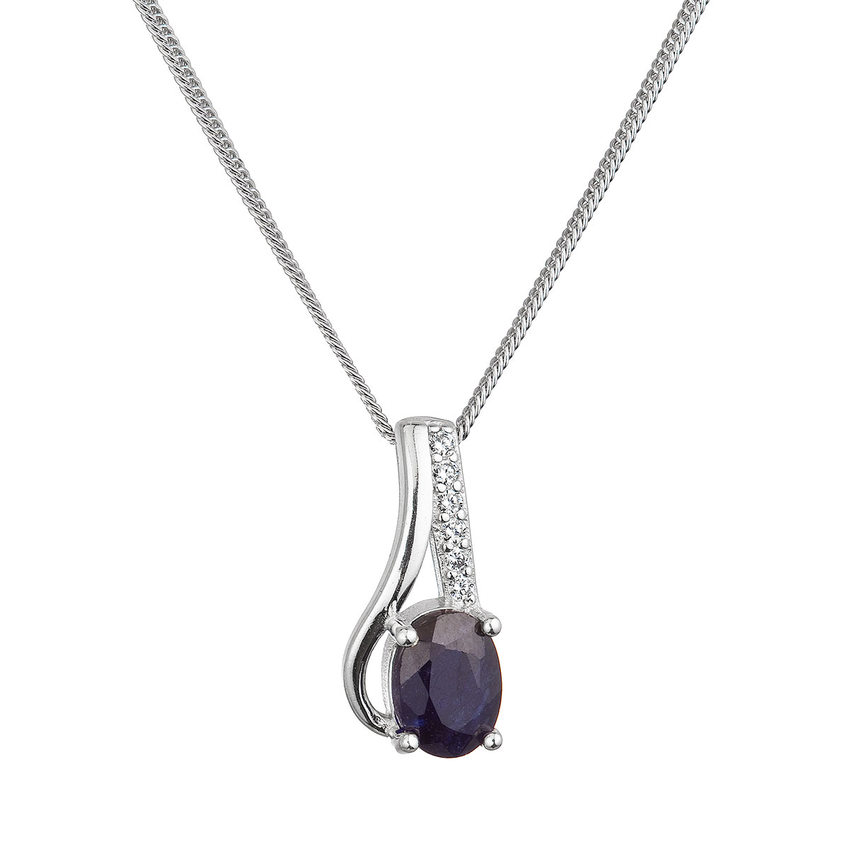 Evolution Group Stříbrný náhrdelník luxusní s pravým kamenem temně modrý 12083.3 sapphire