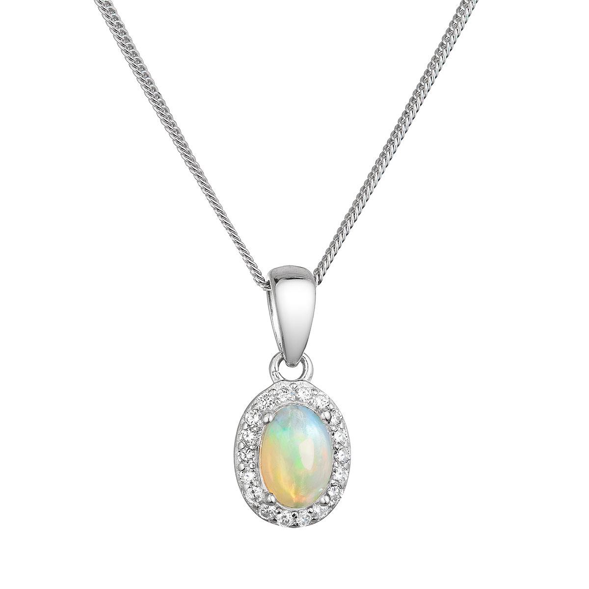 Evolution Group Stříbrný náhrdelník luxusní s pravým opálem bílý 12085.3 opál