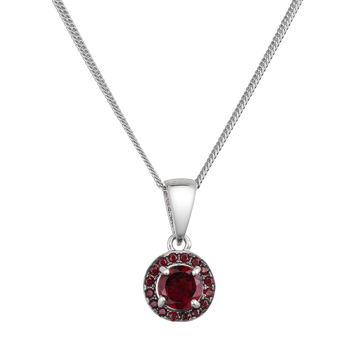 Evolution Group Stříbrný náhrdelník luxusní s pravými kameny rudý 12088.3 garnet