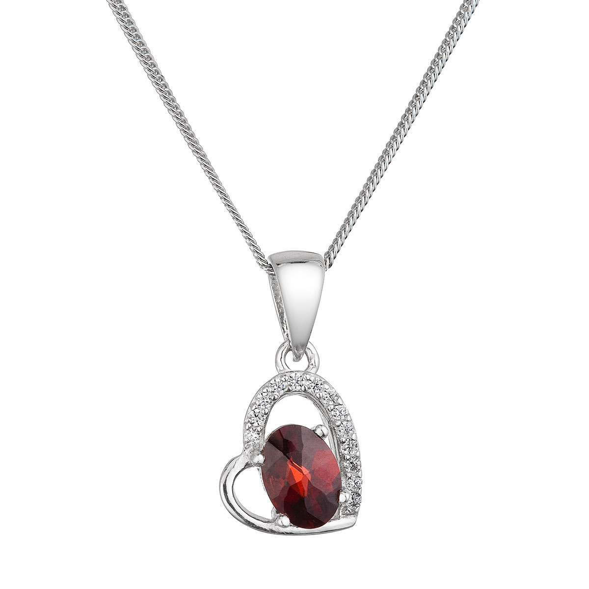 Evolution Group Stříbrný náhrdelník luxusní s pravým kamenem rudé srdce 12090.3 garnet chekker