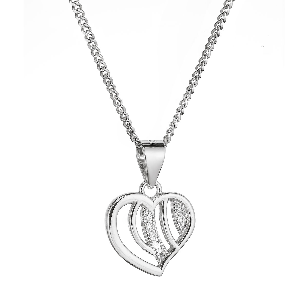 Evolution Group Stříbrný náhrdelník srdce se zirkony 12074.1
