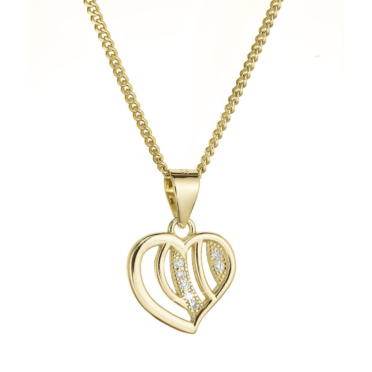Evolution Group Pozlacený stříbrný náhrdelník srdce se zirkony 12074.1