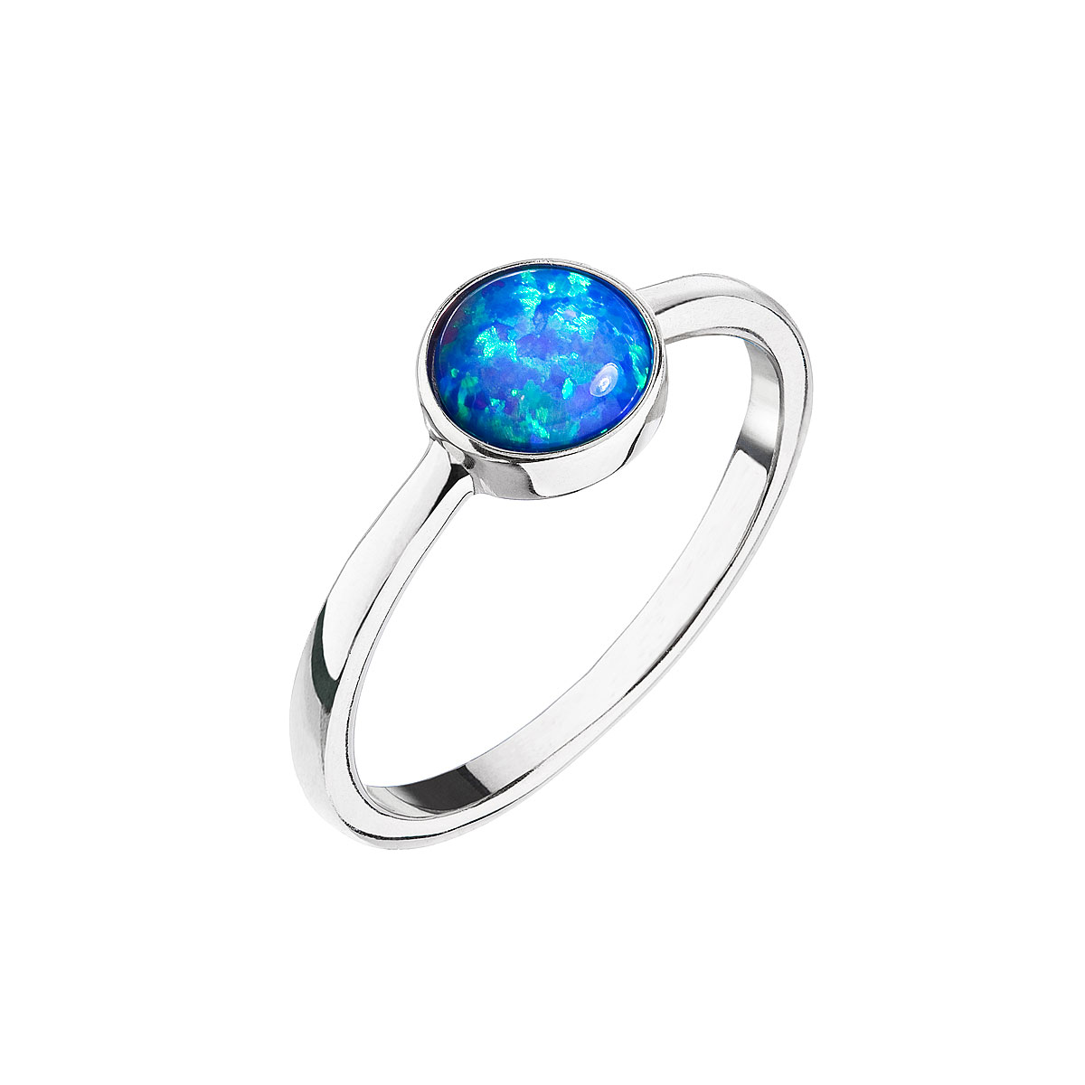 Evolution Group Stříbrný prsten se syntetickým opálem modrý kulatý 15001.3
