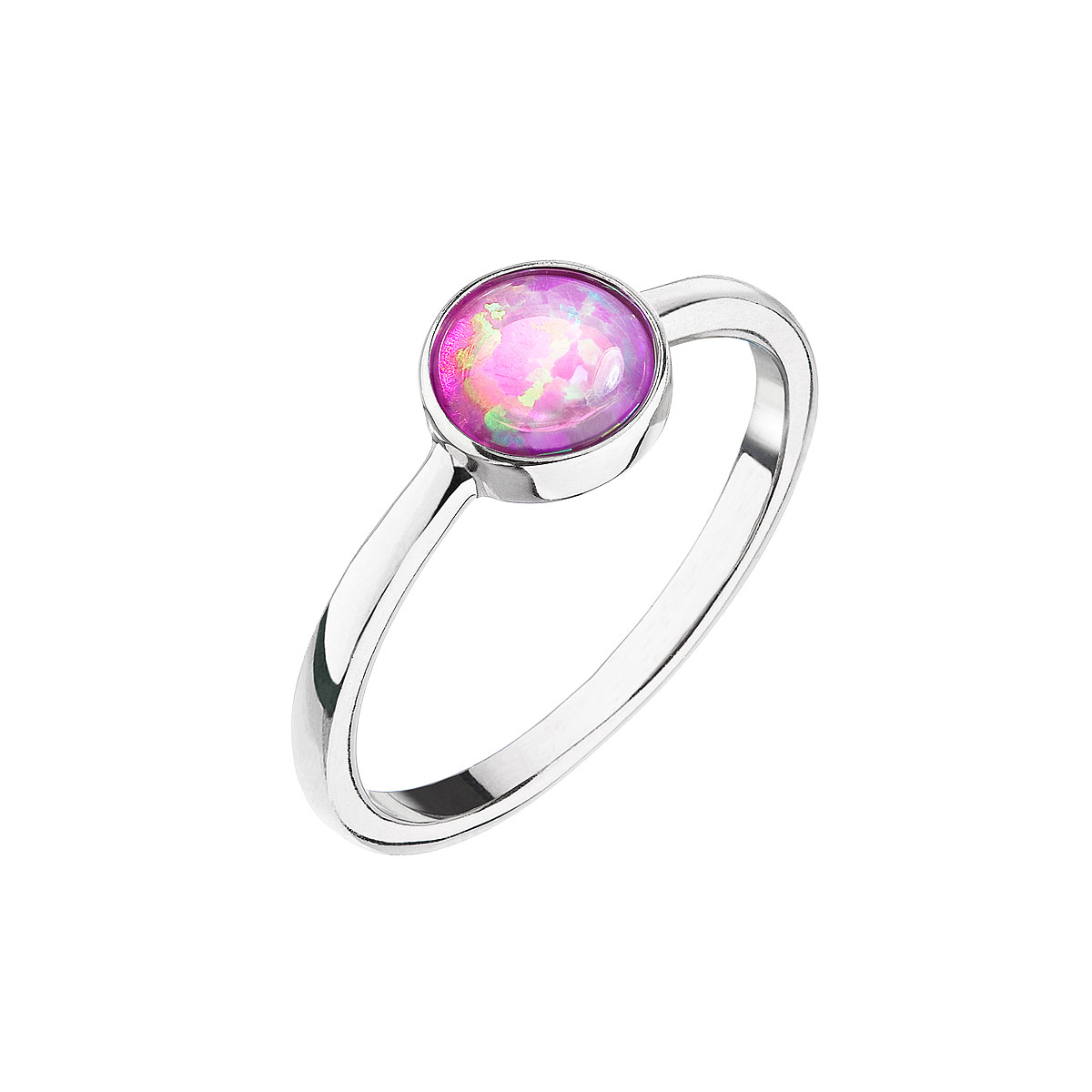 Evolution Group Stříbrný prsten se syntetickým opálem růžový kulatý 15001.3