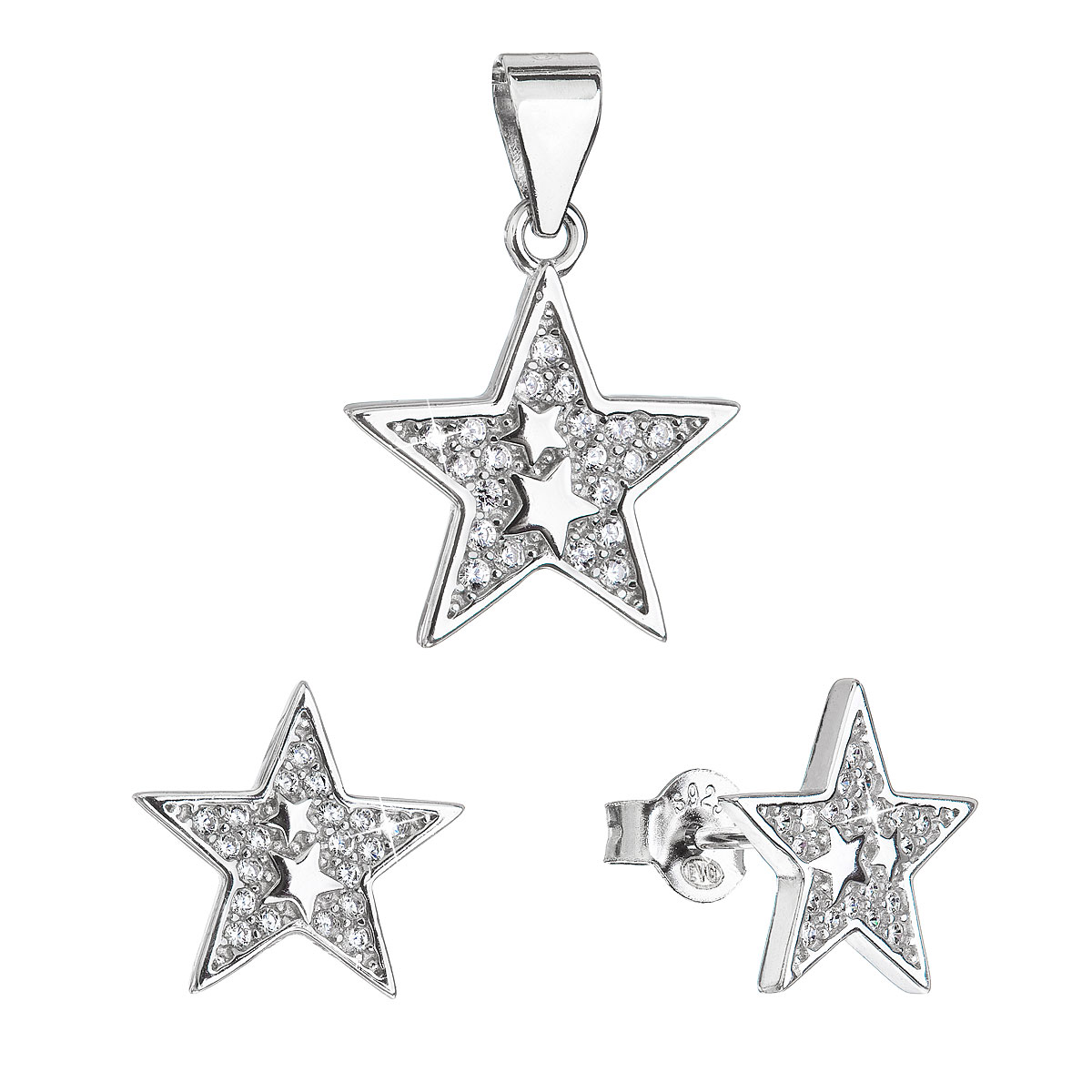 Evolution Group Sada šperků se zirkony náušnice a přívěsek bílá hvězda 19030.1
