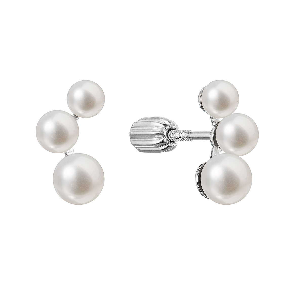 Evolution Group Stříbrné náušnice pecky s třemi bílými říčními perlami 21101.1B