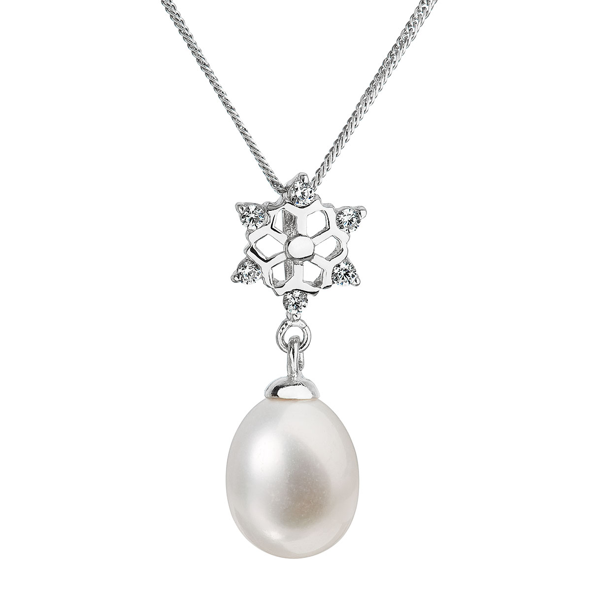 Evolution Group Perlový náhrdelník s řetízkem z pravých říčních perel bílý 22010.1