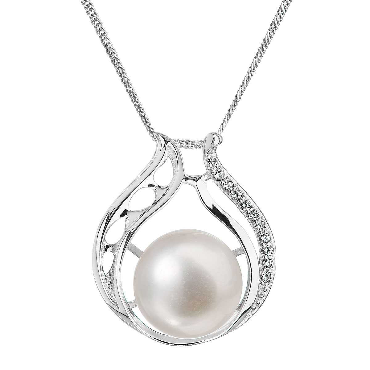 Evolution Group Perlový náhrdelník s řetízkem z pravých říčních perel bílý 22011.1