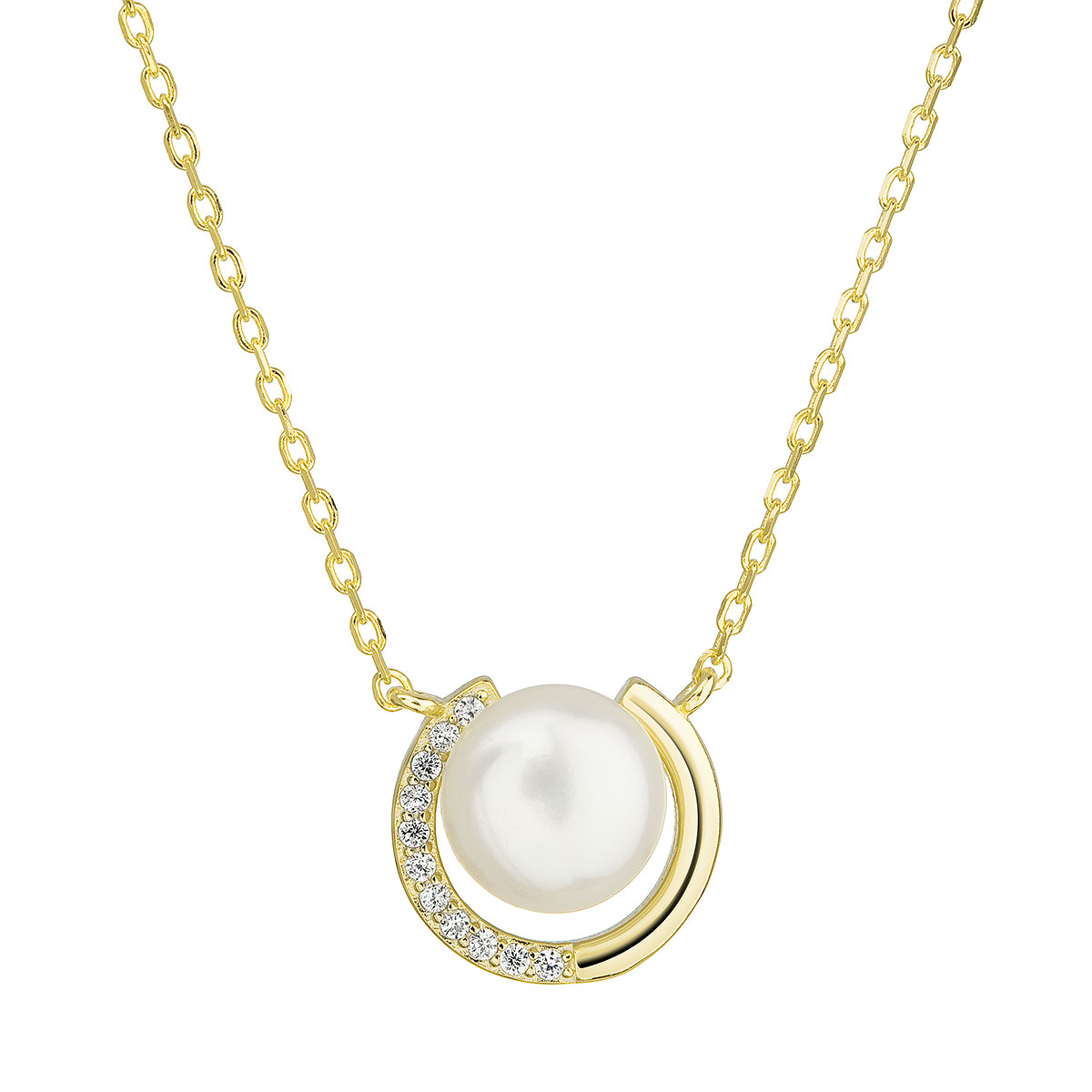 Evolution Group Pozlacený stříbrný náhrdelník s bílou říční perlou 22039.1