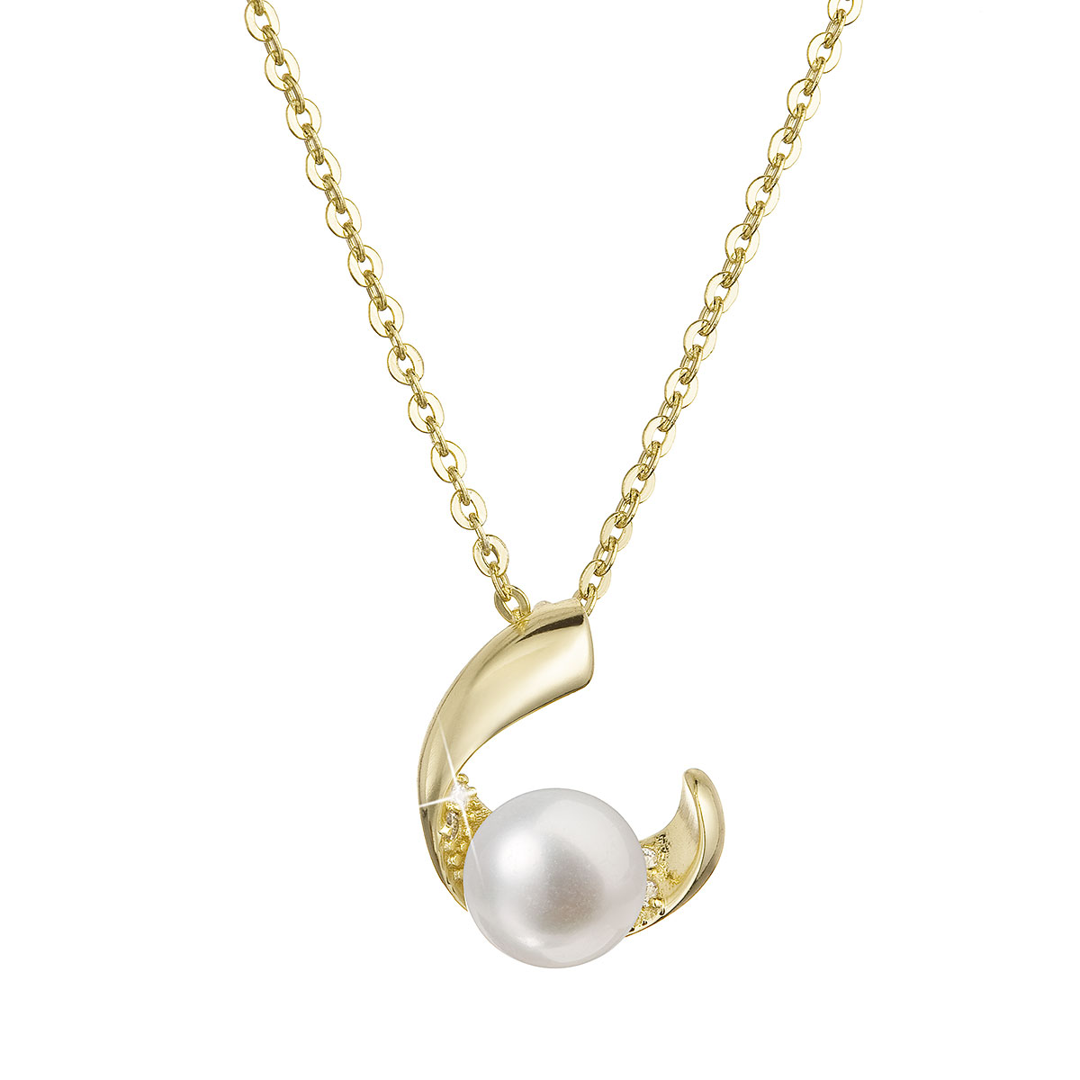 Evolution Group Pozlacený stříbrný náhrdelník s pravou říční perlou v půlkruhu se zirkony 22041.1