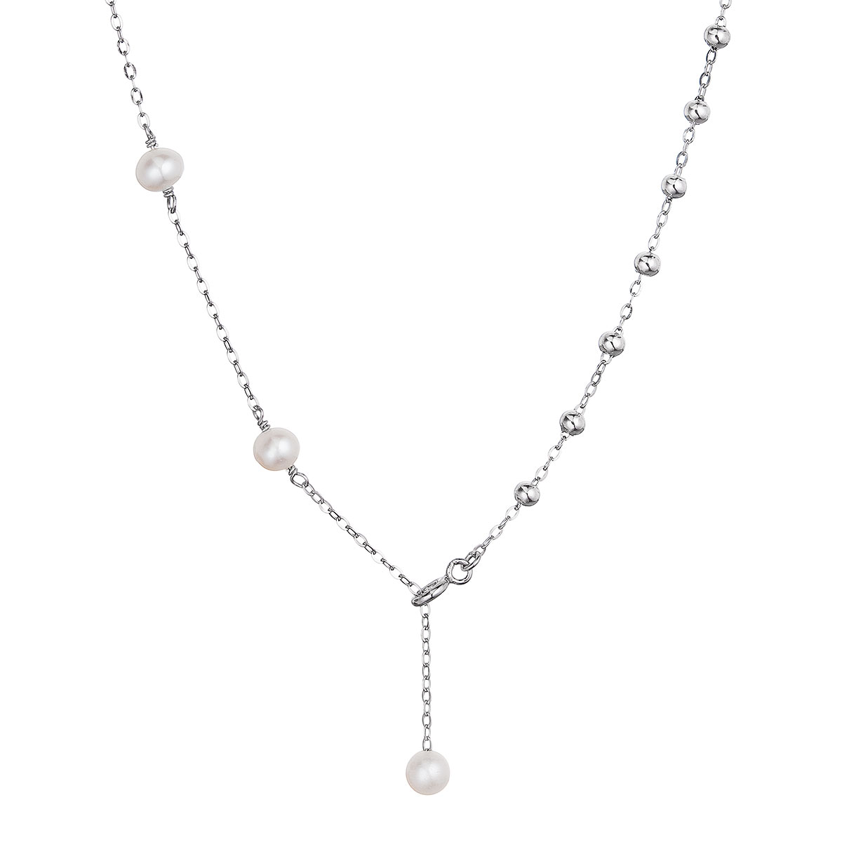 Evolution Group Stříbrný náhrdelník s třemi říčními perlami na řetízku a stříbrnými kuličkami 22042.1