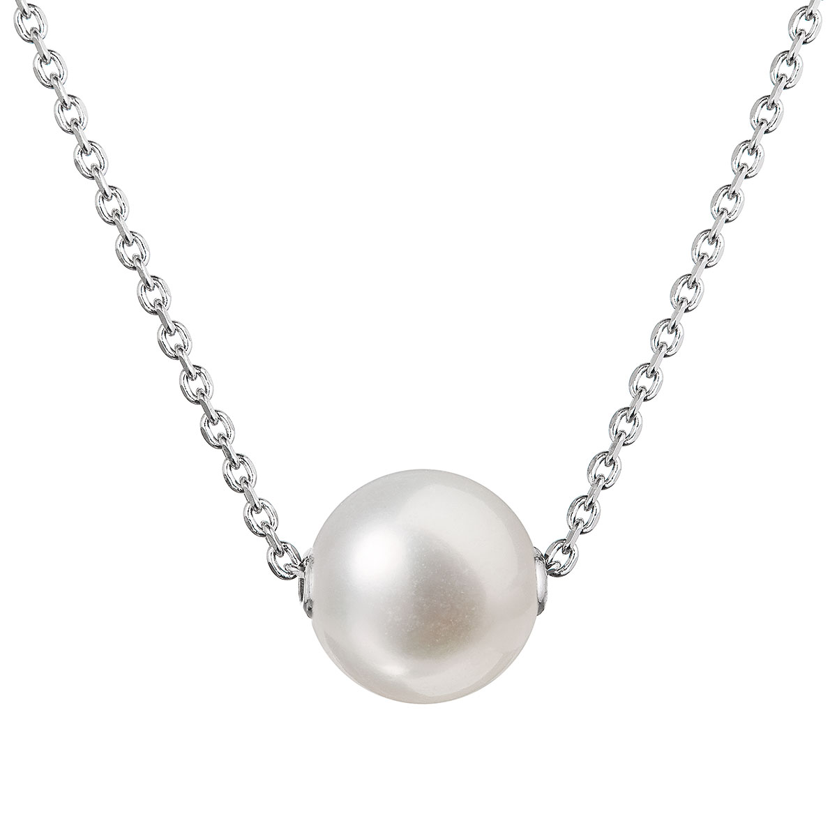 Evolution Group Stříbrný náhrdelník s pevnou bílou říční perlou na řetízku 22047.1