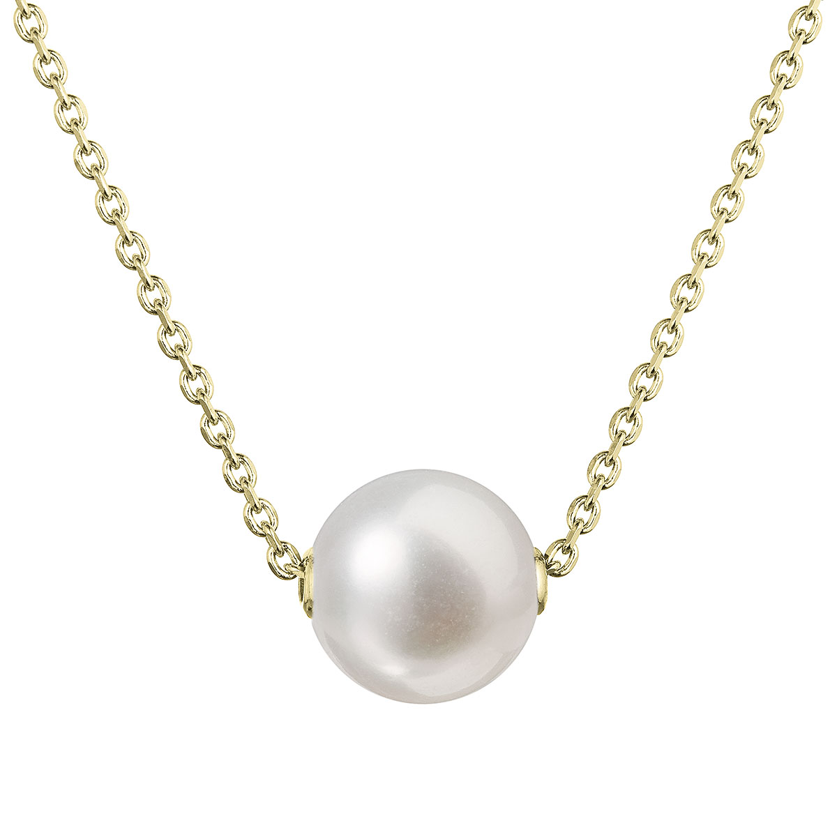 Evolution Group Pozlacený stříbrný náhrdelník s pevnou bílou říční perlou na řetízku 22047.1