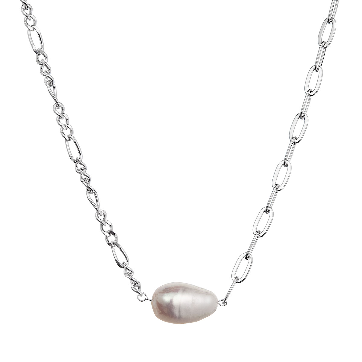 Evolution Group Stříbrný náhrdelník s říční oválnou perlou 22049.1