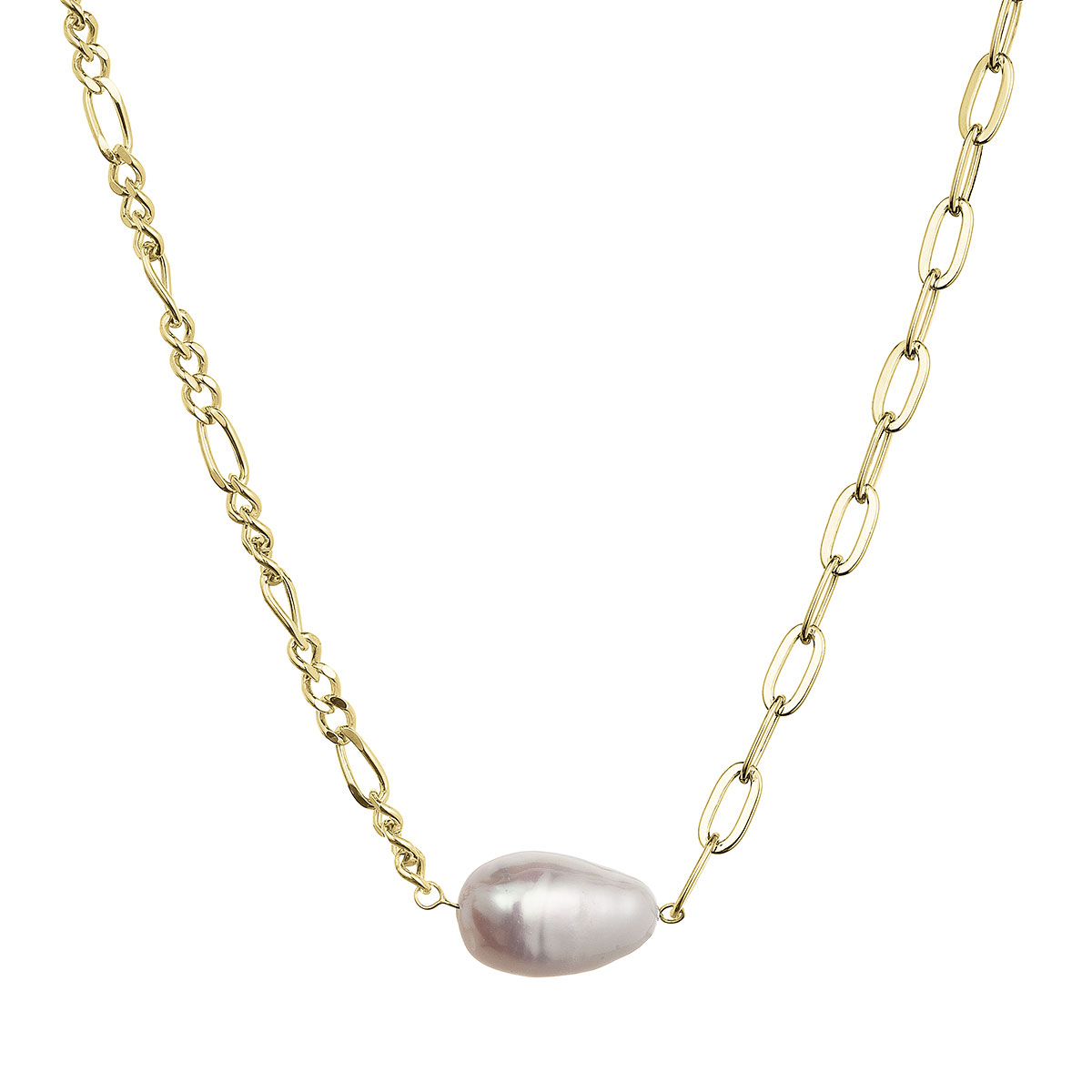 Evolution Group Pozlacený stříbrný náhrdelník s říční oválnou perlou 22049.1