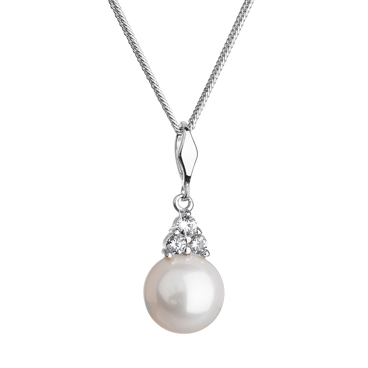 Evolution Group Stříbrný náhrdelník s kulatou řícní perlou a zirkony 22033.1