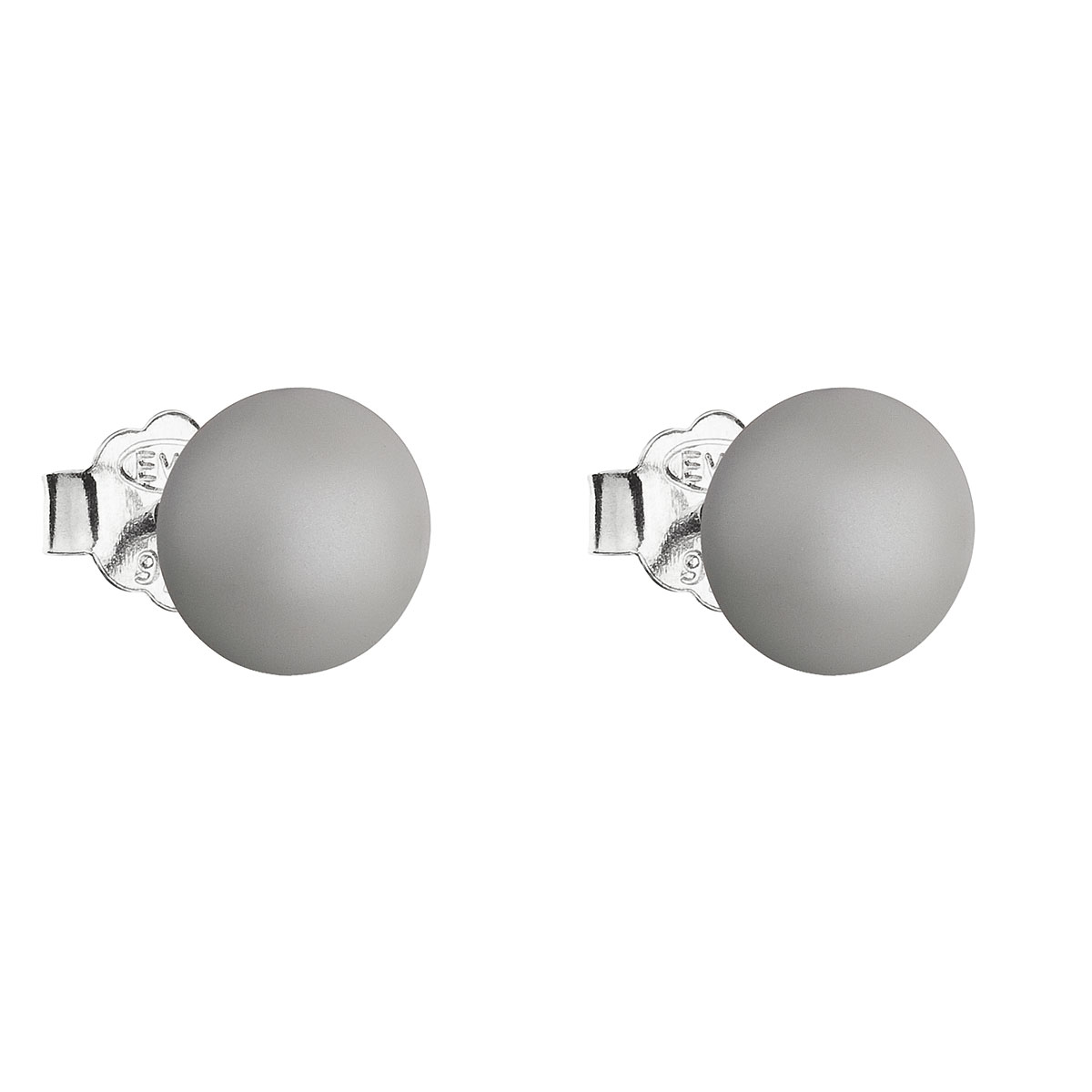 Evolution Group Stříbrné náušnice pecka s perlou Swarovski šedé kulaté 31142.3 pastel grey