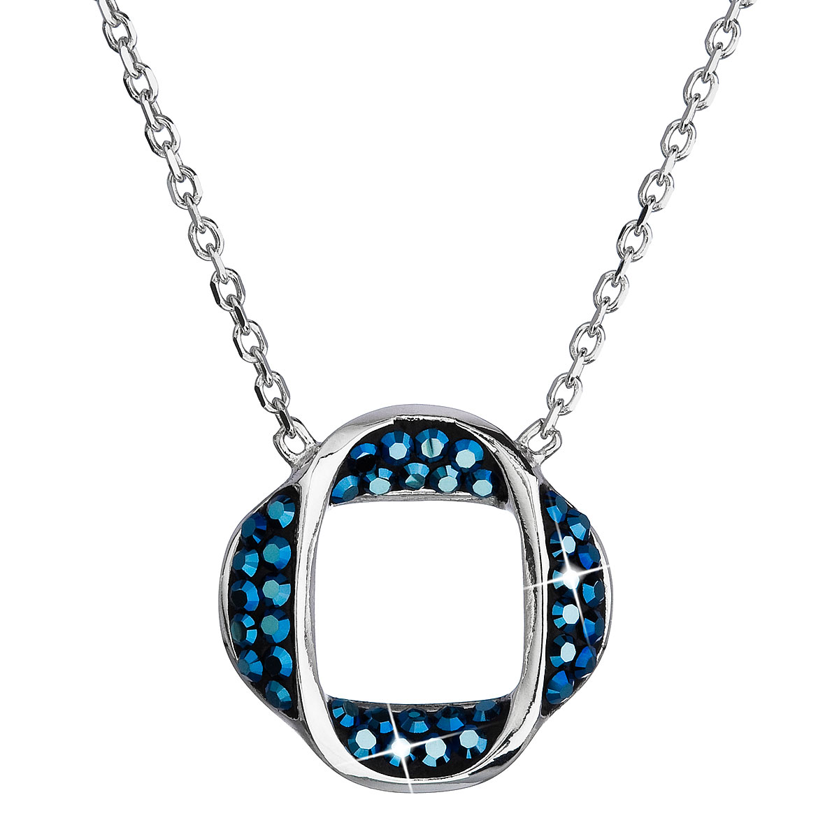 Evolution Group Stříbrný náhrdelník s krystaly Swarovski modrý kulatý 32016.5