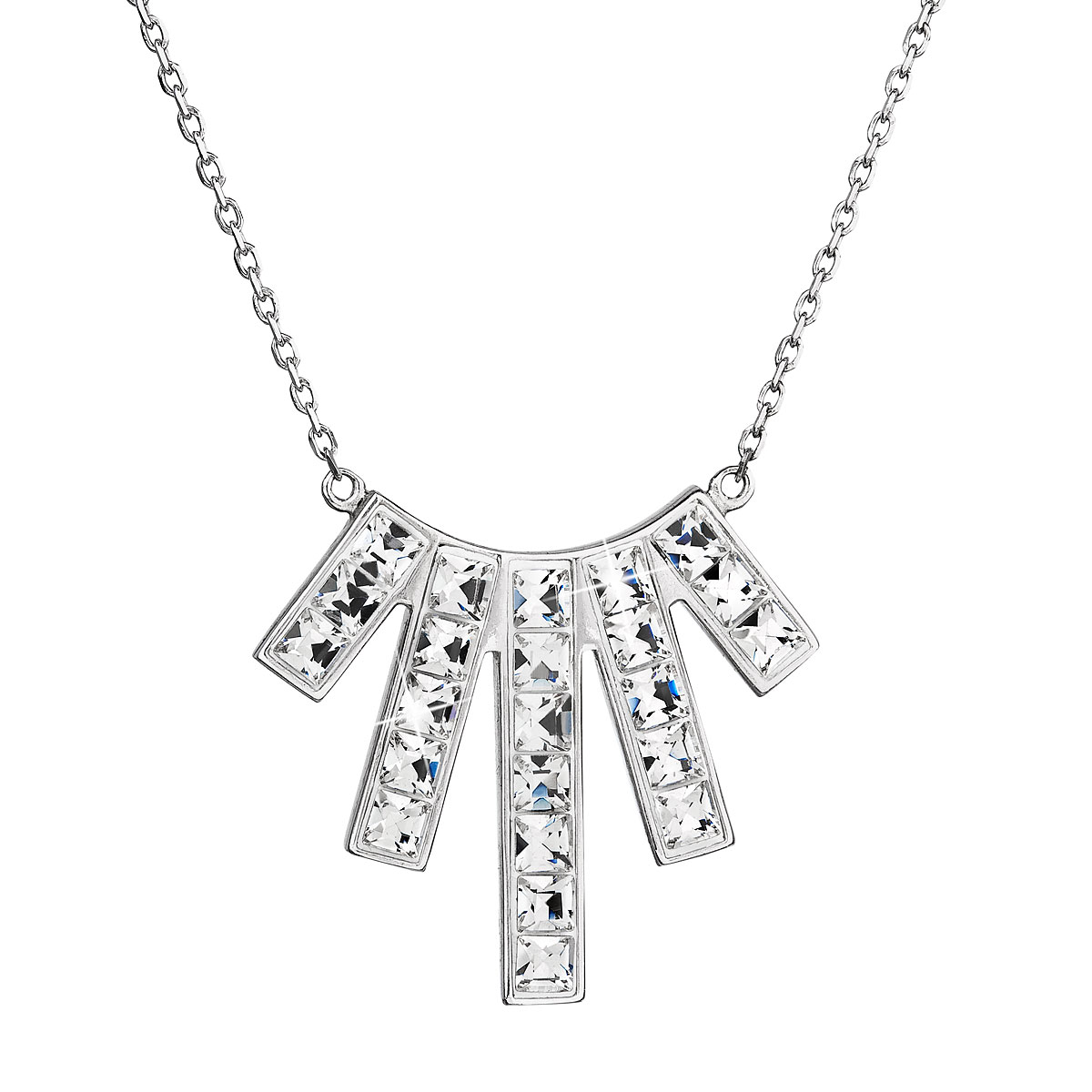 Evolution Group Stříbrný náhrdelník s krystaly Swarovski bílý obdélník 32024.1