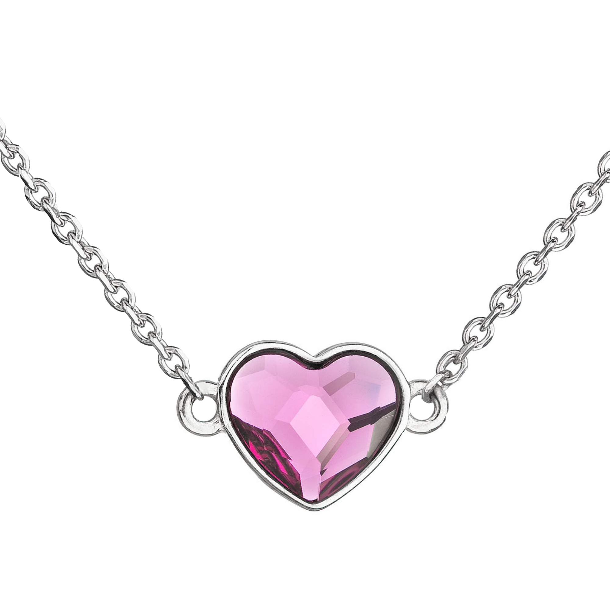 Evolution Group Stříbrný náhrdelník s krystalem Swarovski růžové srdce 32061.3 fuchsia