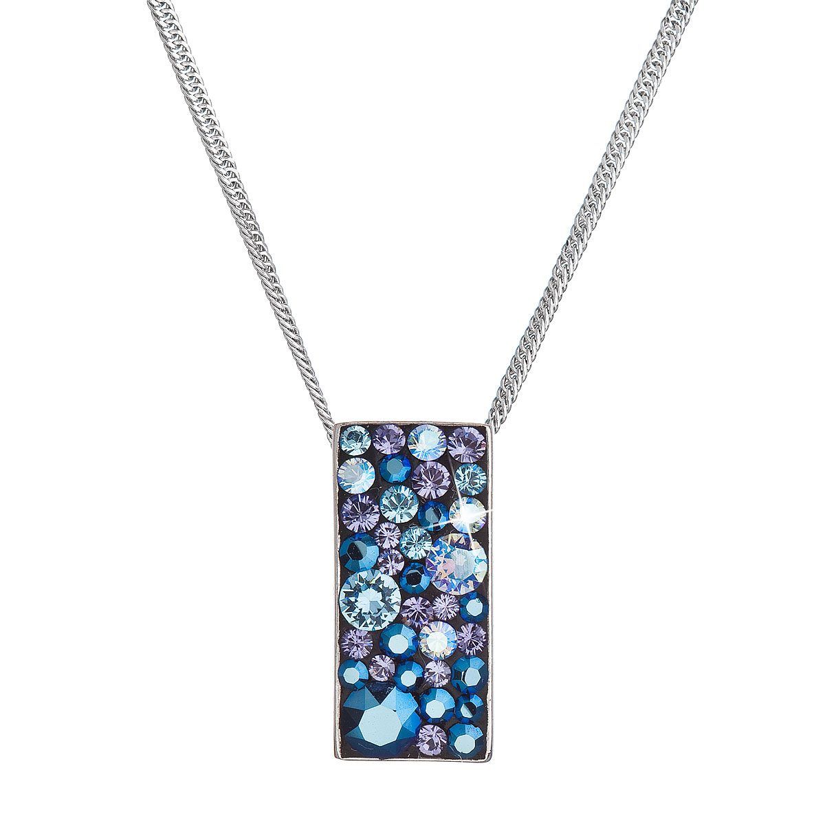 Evolution Group Stříbrný náhrdelník se Swarovski krystaly modrý obdélník 32074.3 blue style