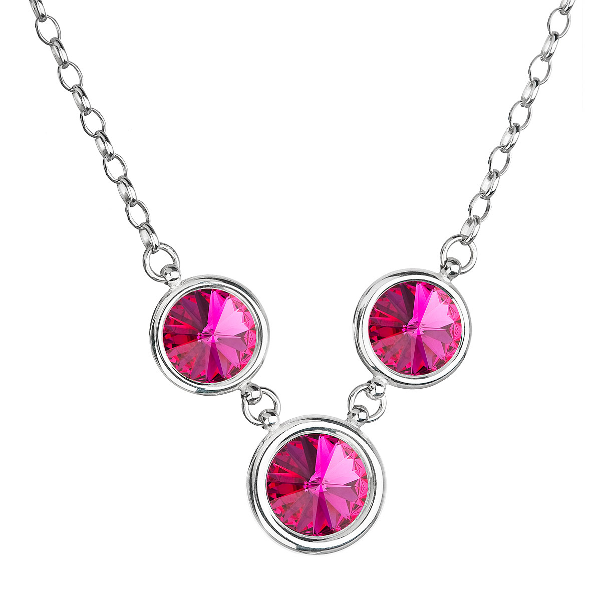 Evolution Group Stříbrný náhrdelník se Swarovski krystaly růžový kulatý 32033.3 fuchsia