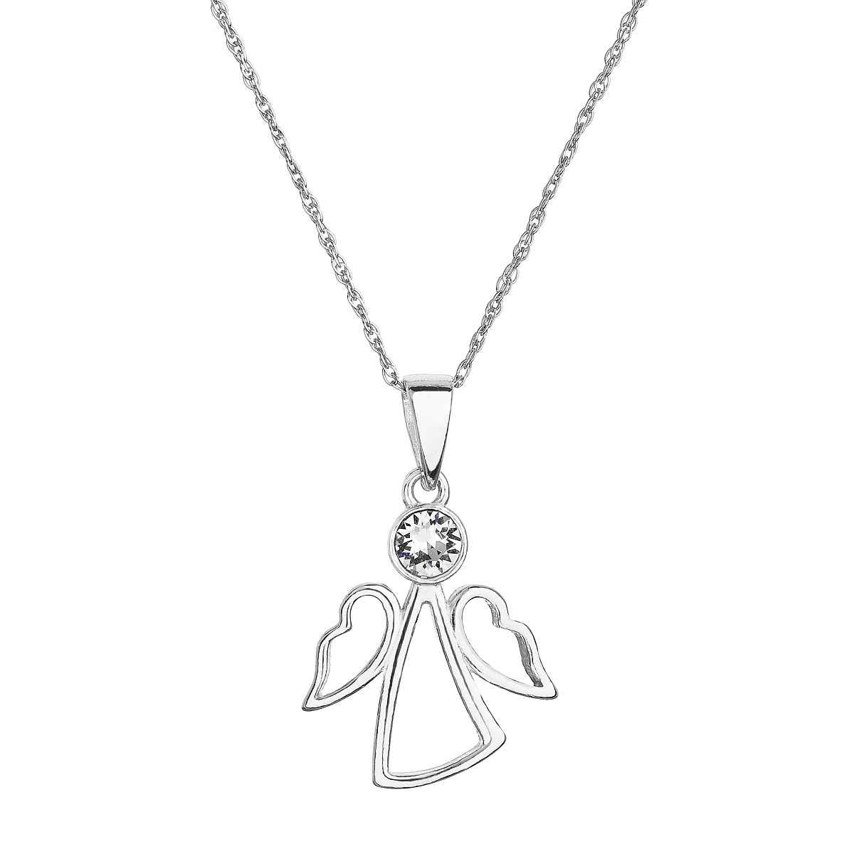 Evolution Group Stříbrný náhrdelník anděl se Swarovski krystalem bílý 32082.1 crystal