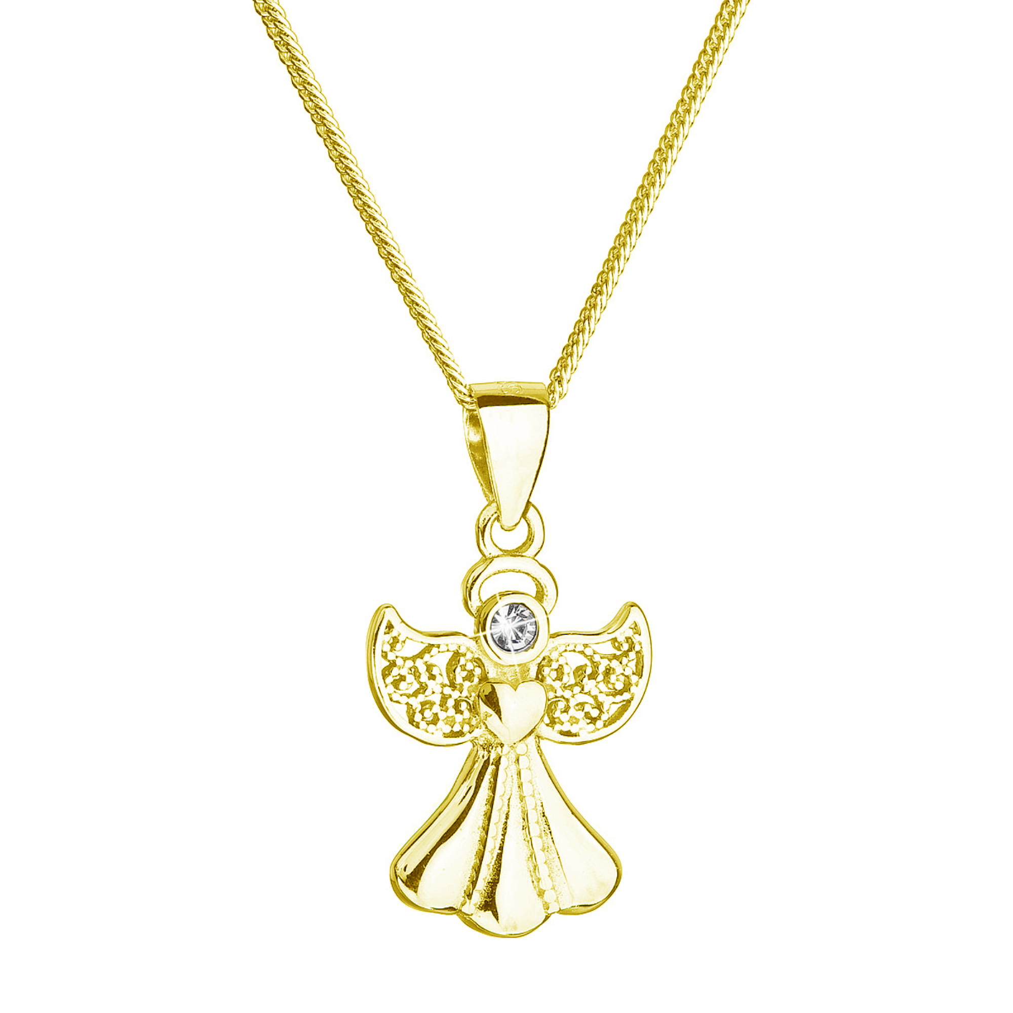 Evolution Group Pozlacený stříbrný náhrdelník anděl se Swarovski krystaly bílý 32077.1