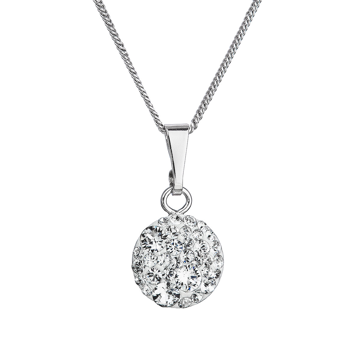 Evolution Group Stříbrný náhrdelník se Swarovski krystaly kulatý bílý 32086.1 crystal