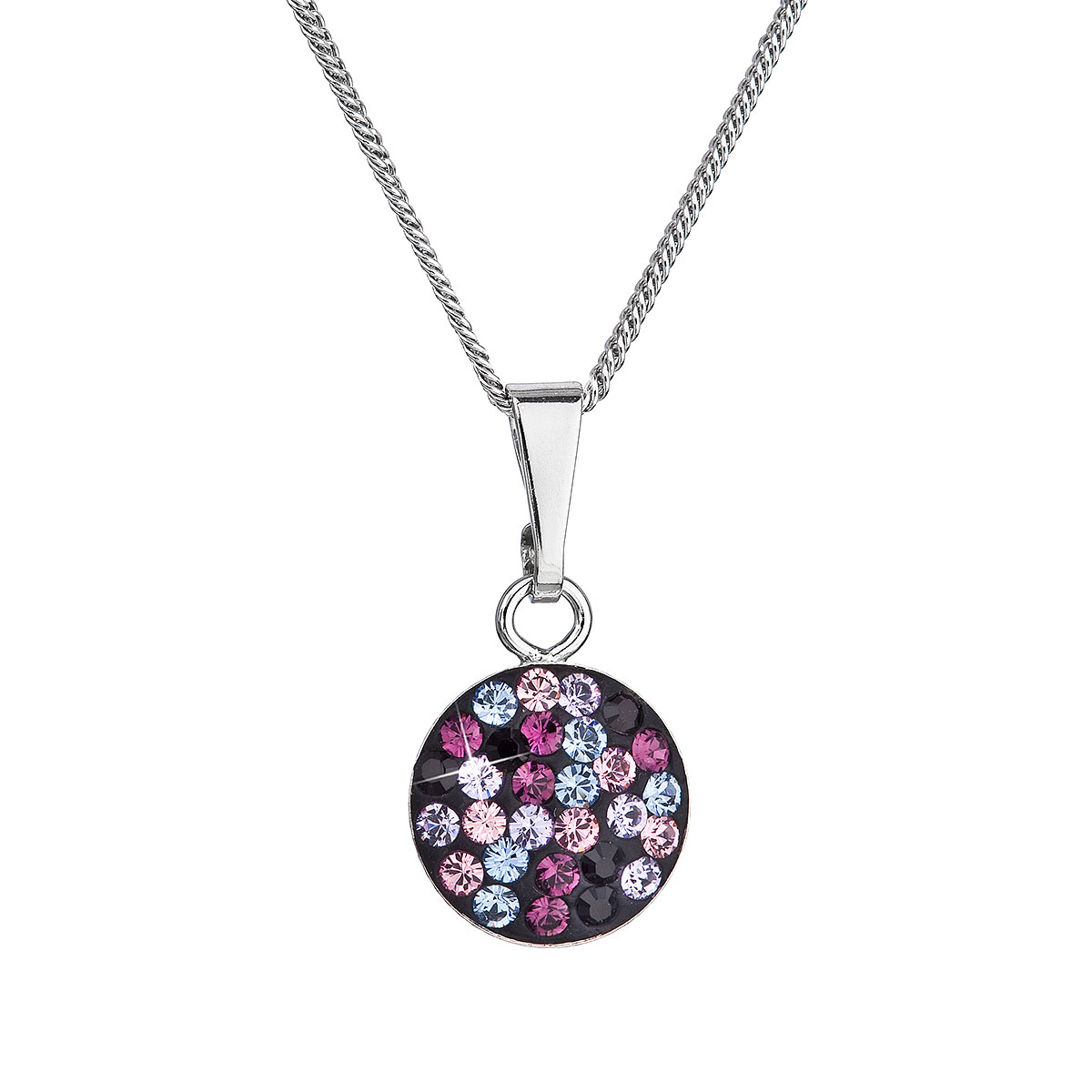 Evolution Group Stříbrný náhrdelník se Swarovski krystaly kulatý fialový 32086.3 magic violet