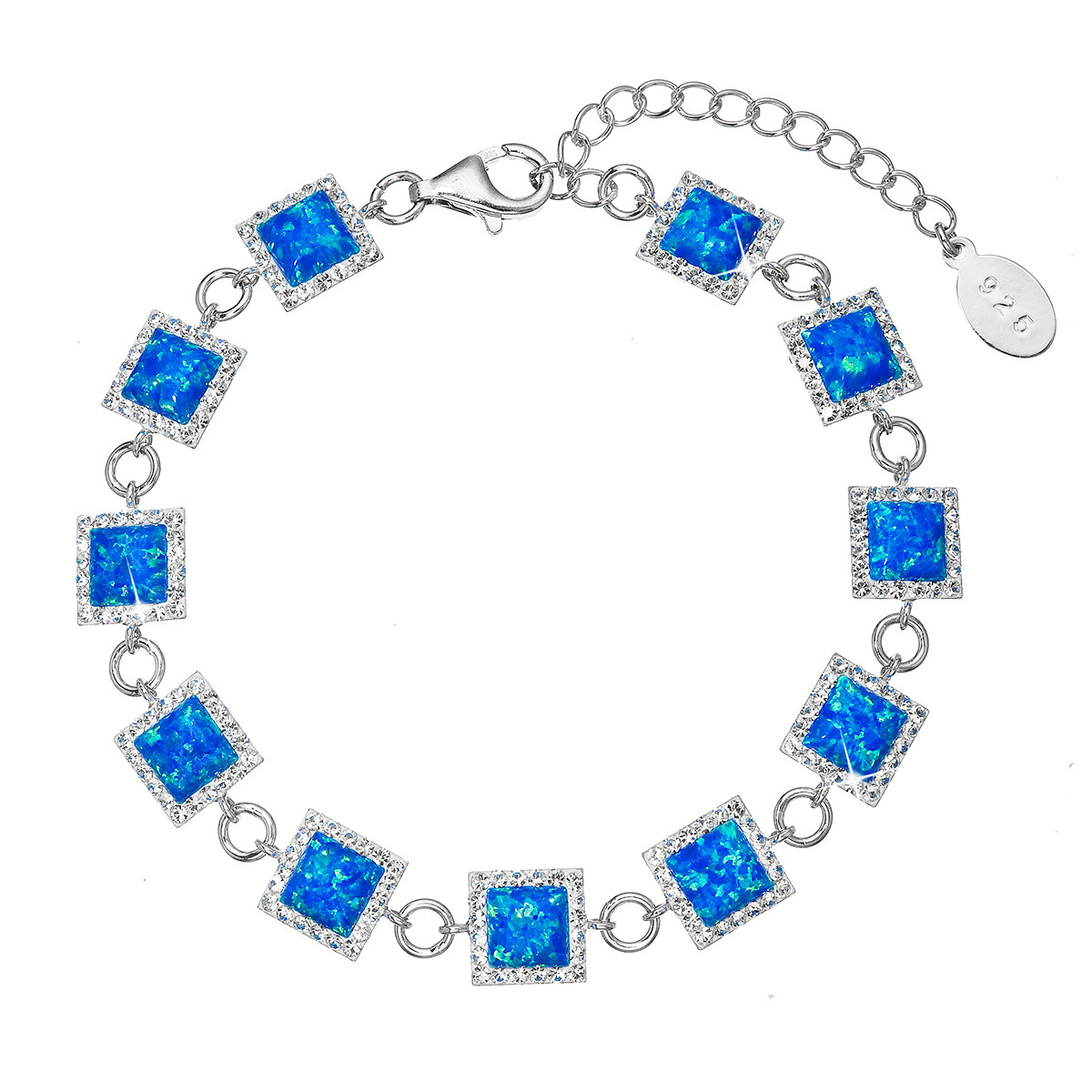 Evolution Group Stříbrný náramek s modrým syntetickým opálem čtverec a bílé krystaly Preciosa 33047.1 blue
