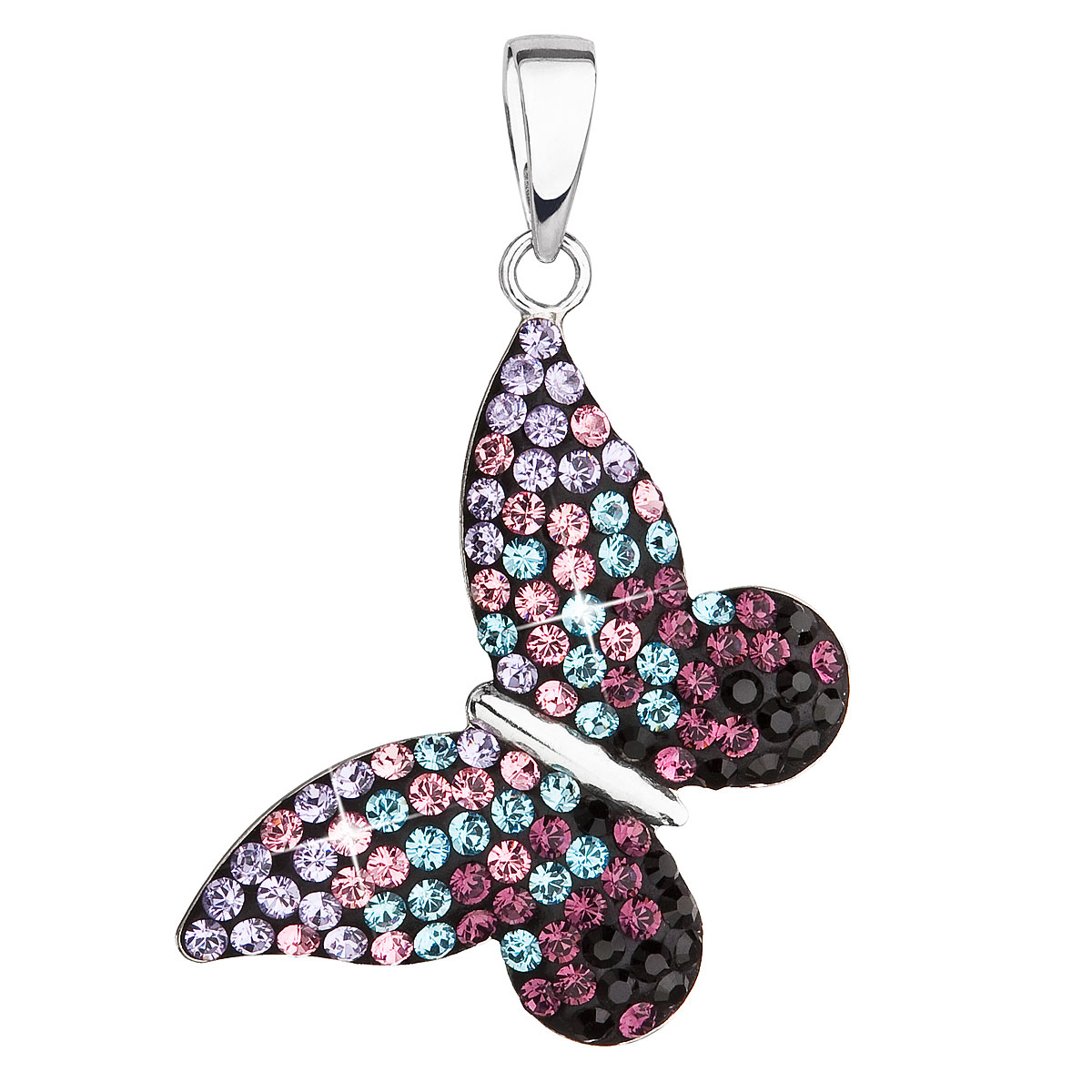 Evolution Group Stříbrný přívěsek s krystaly Swarovski mix barev motýl 34192.3 magic violet